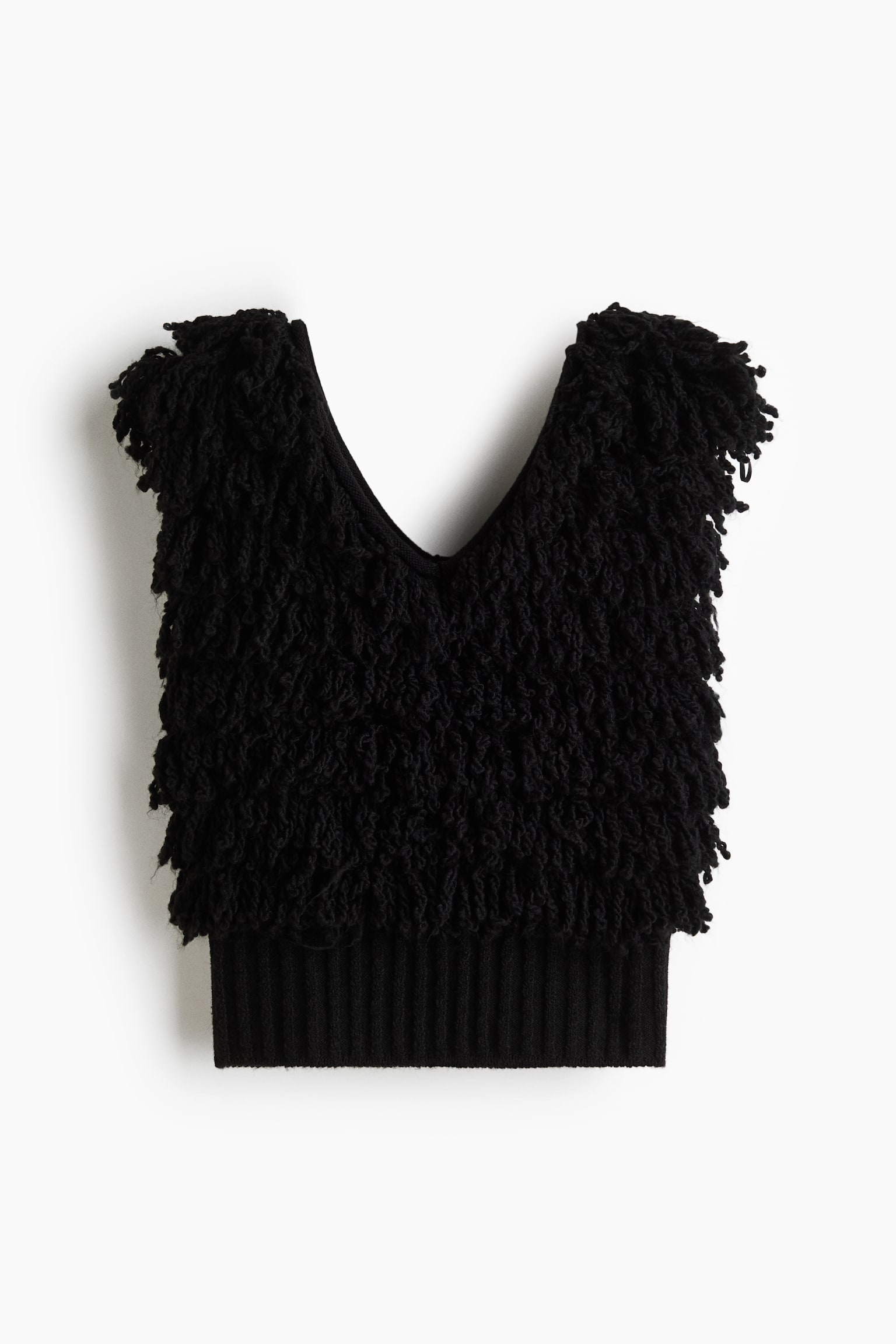 流蘇毛衣背心 - 黑色
