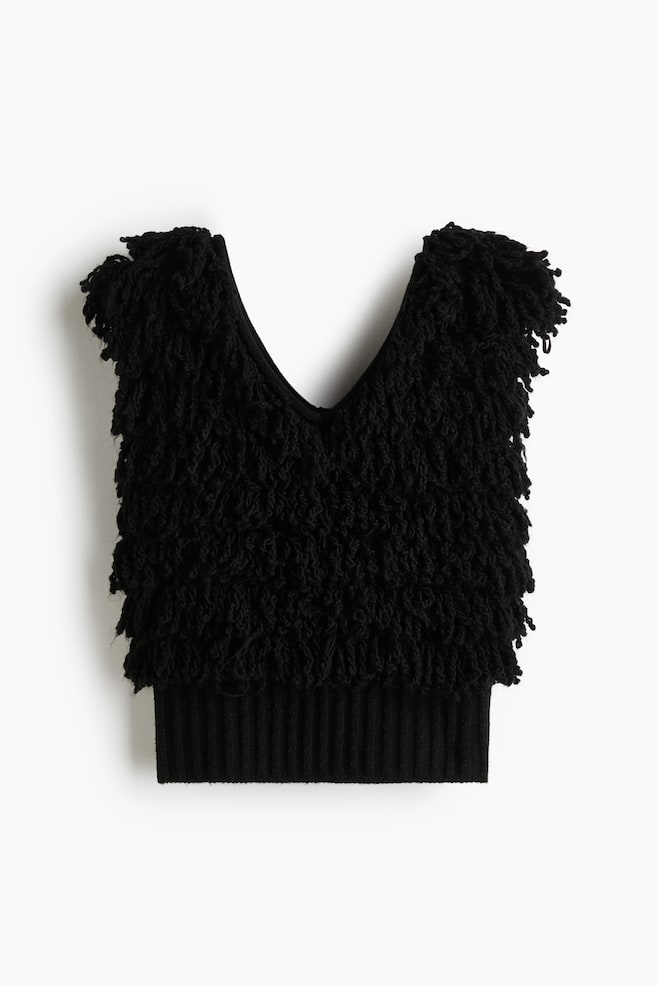 Pull sans manches à franges - Noir - 1
