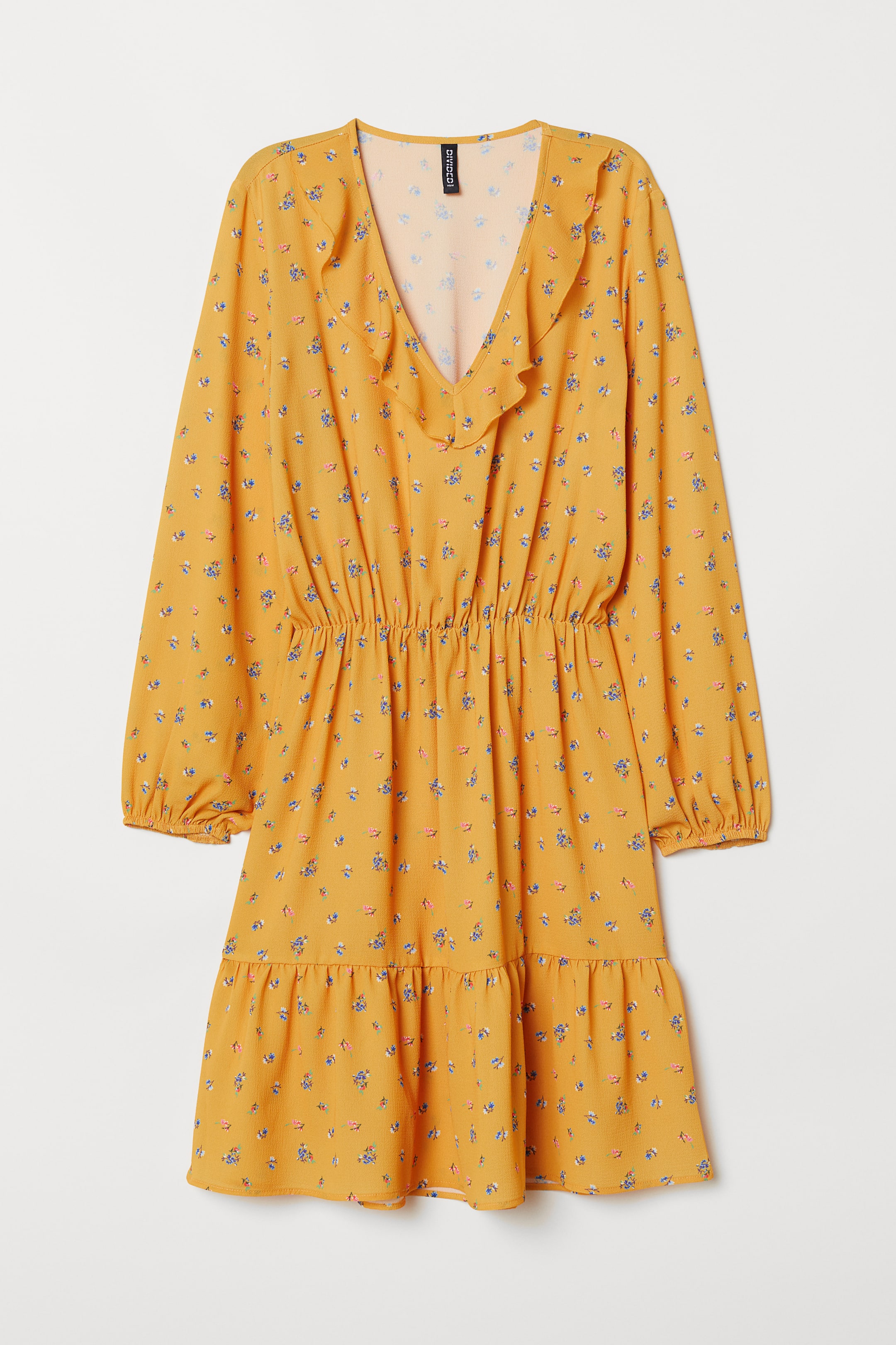 Jurk met V-hals Geel/bloemen DAMES H&M NL