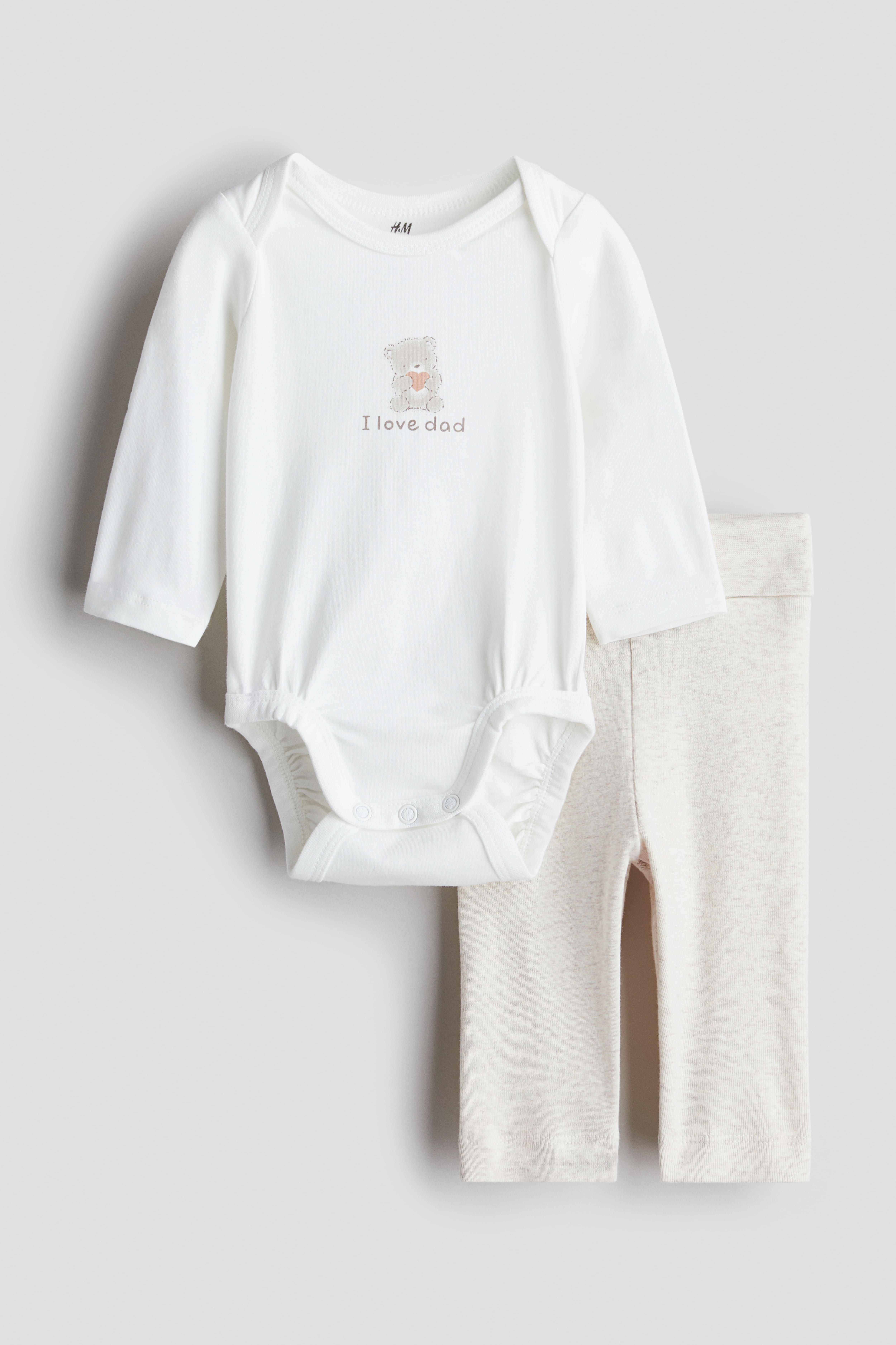 2-piece Cotton Jersey Set - Light beige/I Love Dad - Kids | H&M US