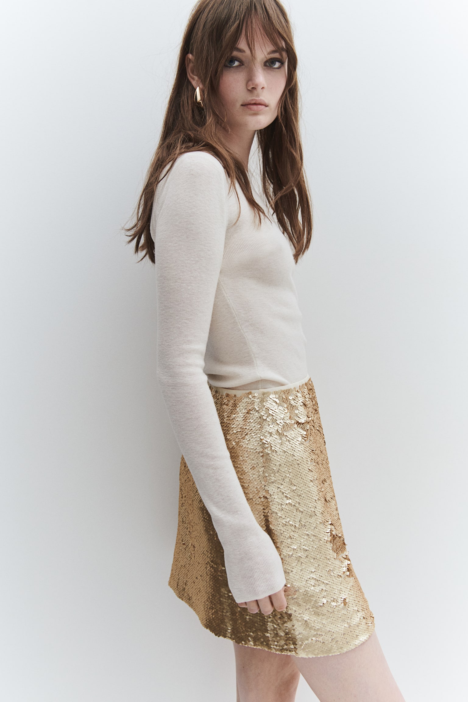 Sequined mini skirt - Beige/Gold-coloured/Black/Bright red - 1