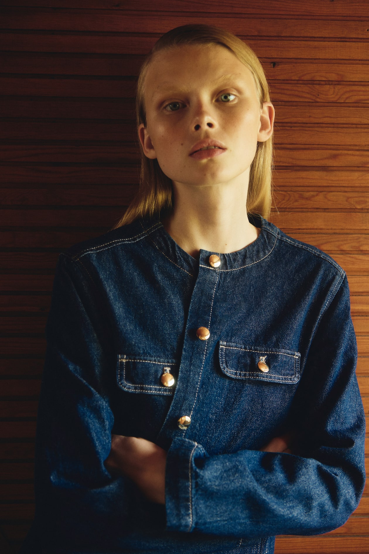 Collarless Denim Jacket - image 3