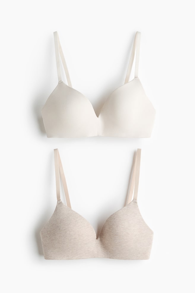 Set van 2 padded soft-bh's van katoen - Lichtbeige gemêleerd/roomwit/Beige/zwart/Lichtgrijs gemêleerd/zwart/Grijsgroen/wit/Lichtbeige/beige gemêleerd/Wit/beige - 1