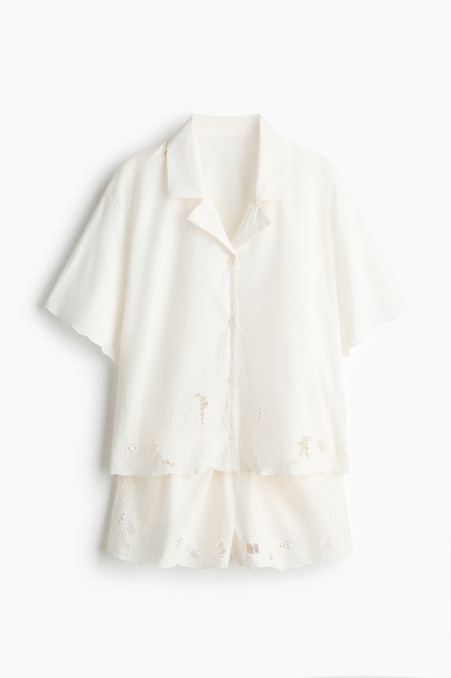 Pajamas with Eyelet Embroidery - White/Dusty red/Black - 1