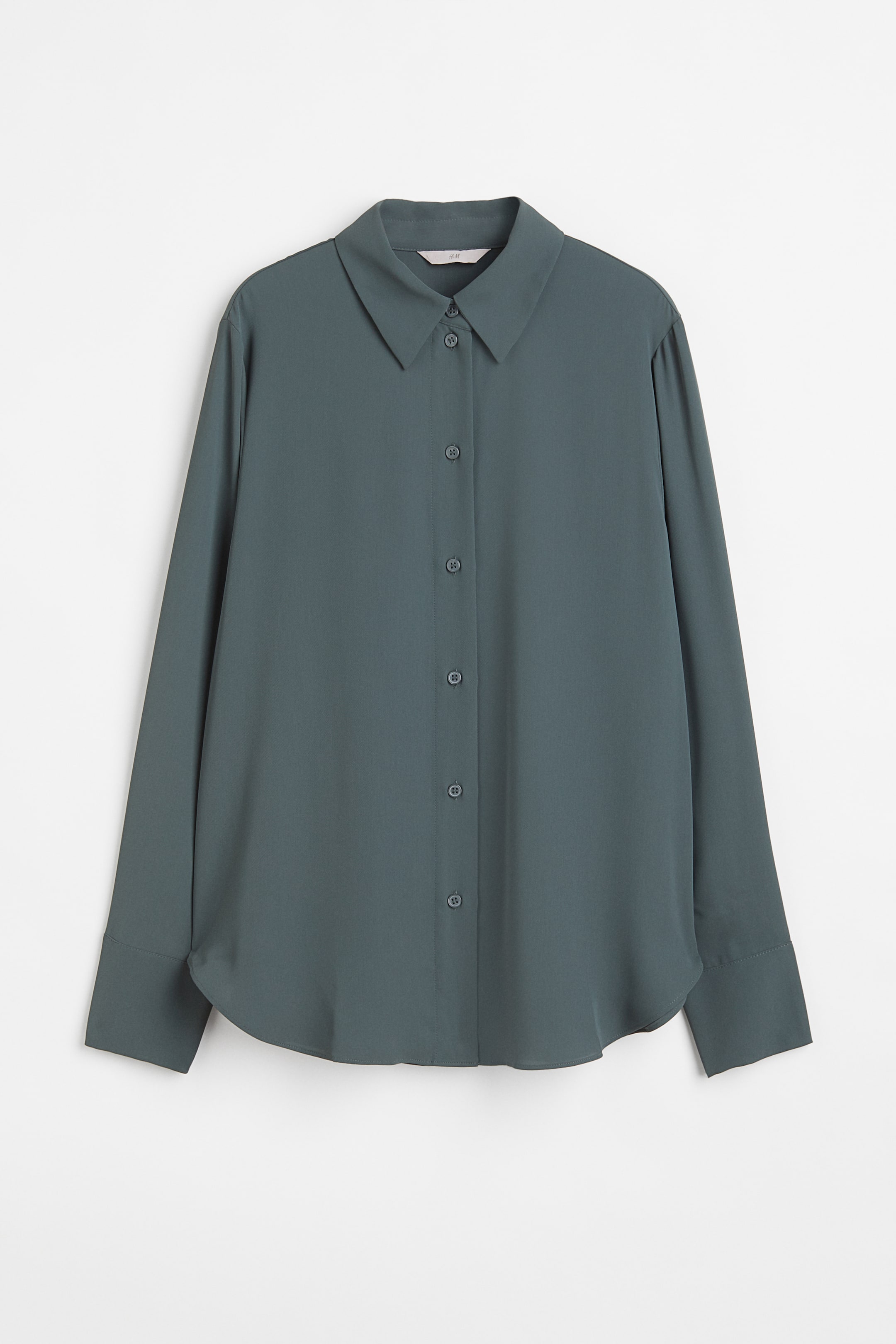 Pointed-collar Shirt - Long sleeve - Regular length - Dark green ...