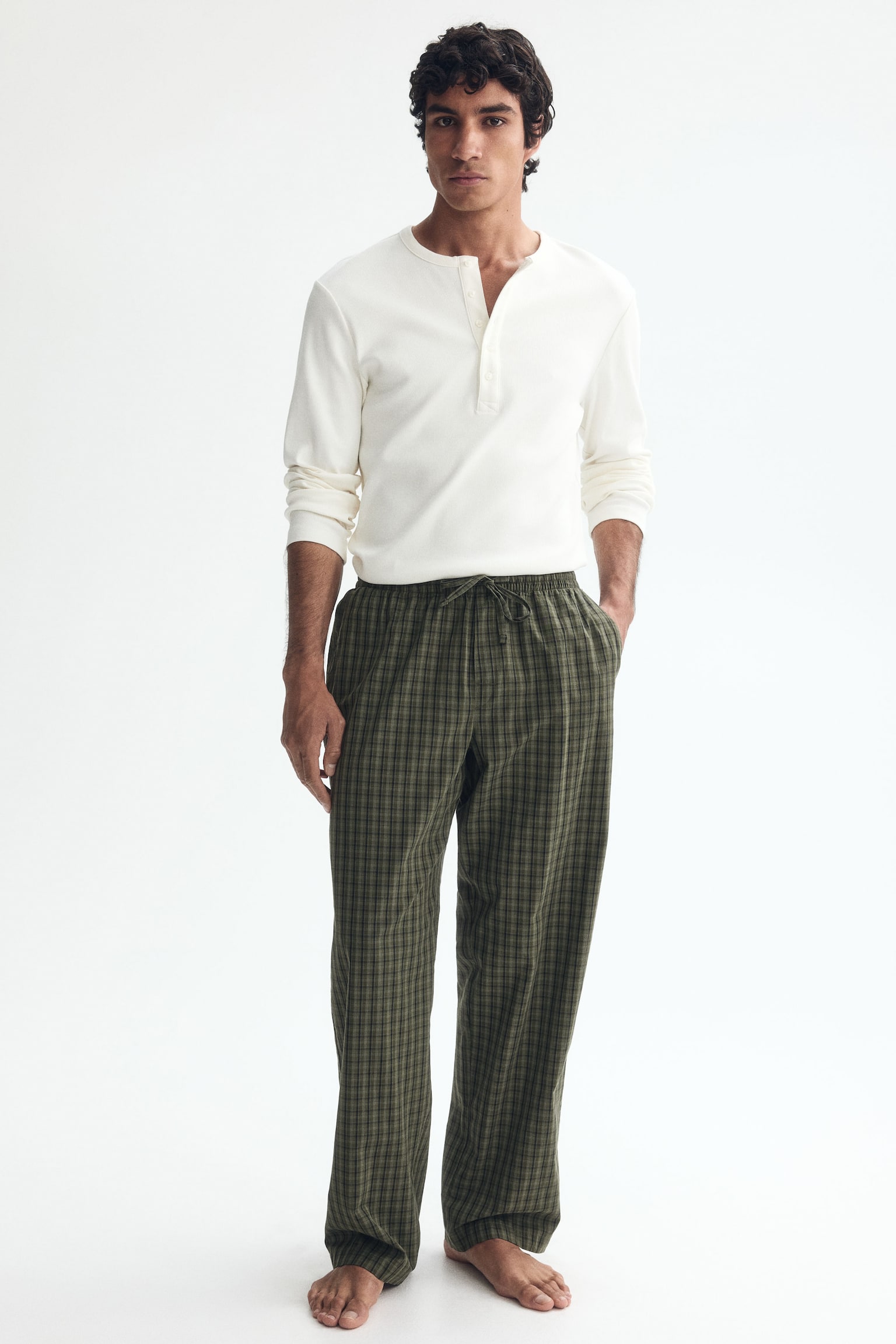 Relaxed Fit Poplin trousers - Khaki green/Checked/Grey/Checked/Light blue/Striped/Dark blue/Checked/Dusty turquoise/Striped/Light purple/Striped/Blue/Striped/Black - 1