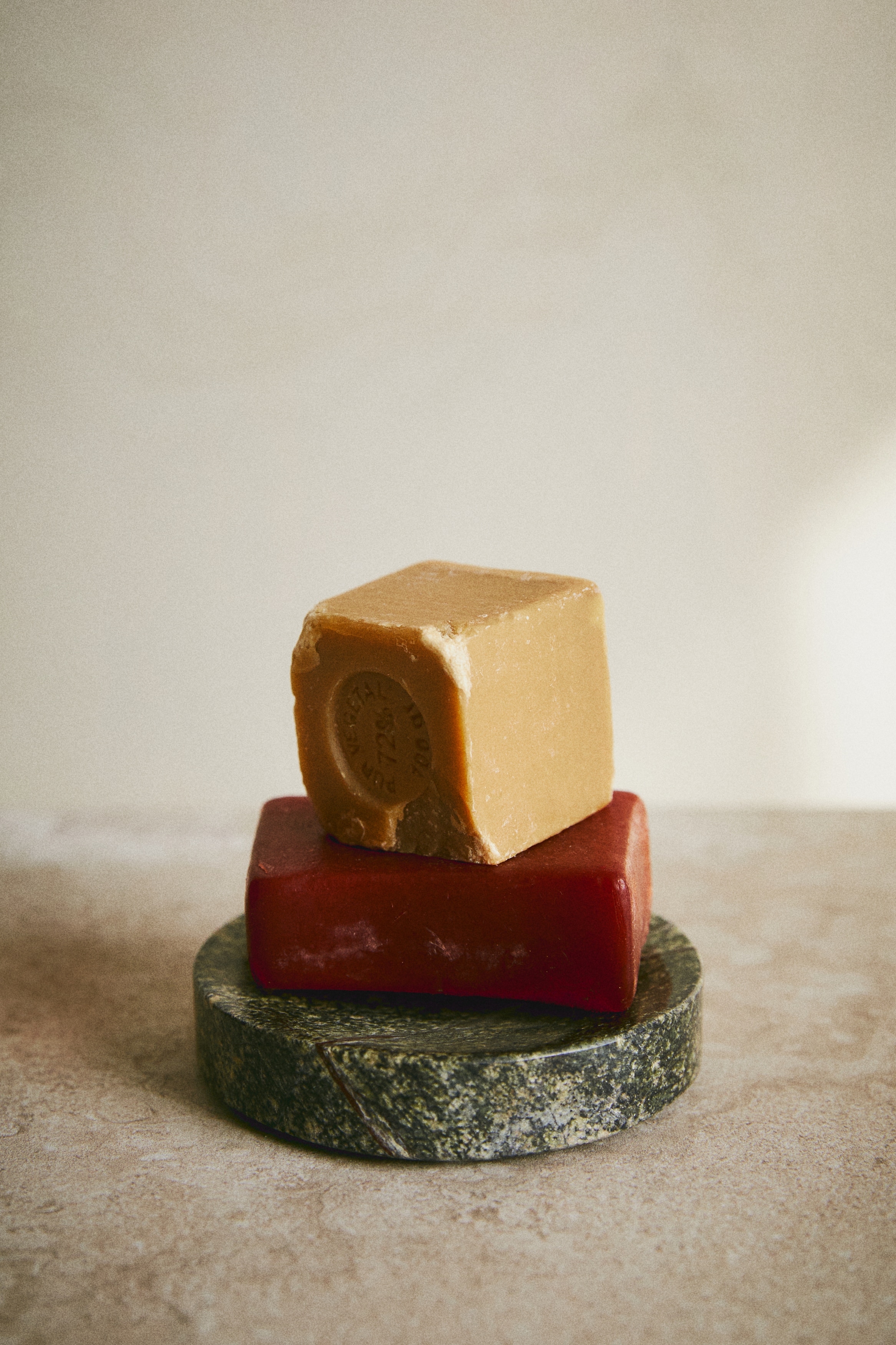 Marble soap dish - Dark green/Light beige/Marbled
