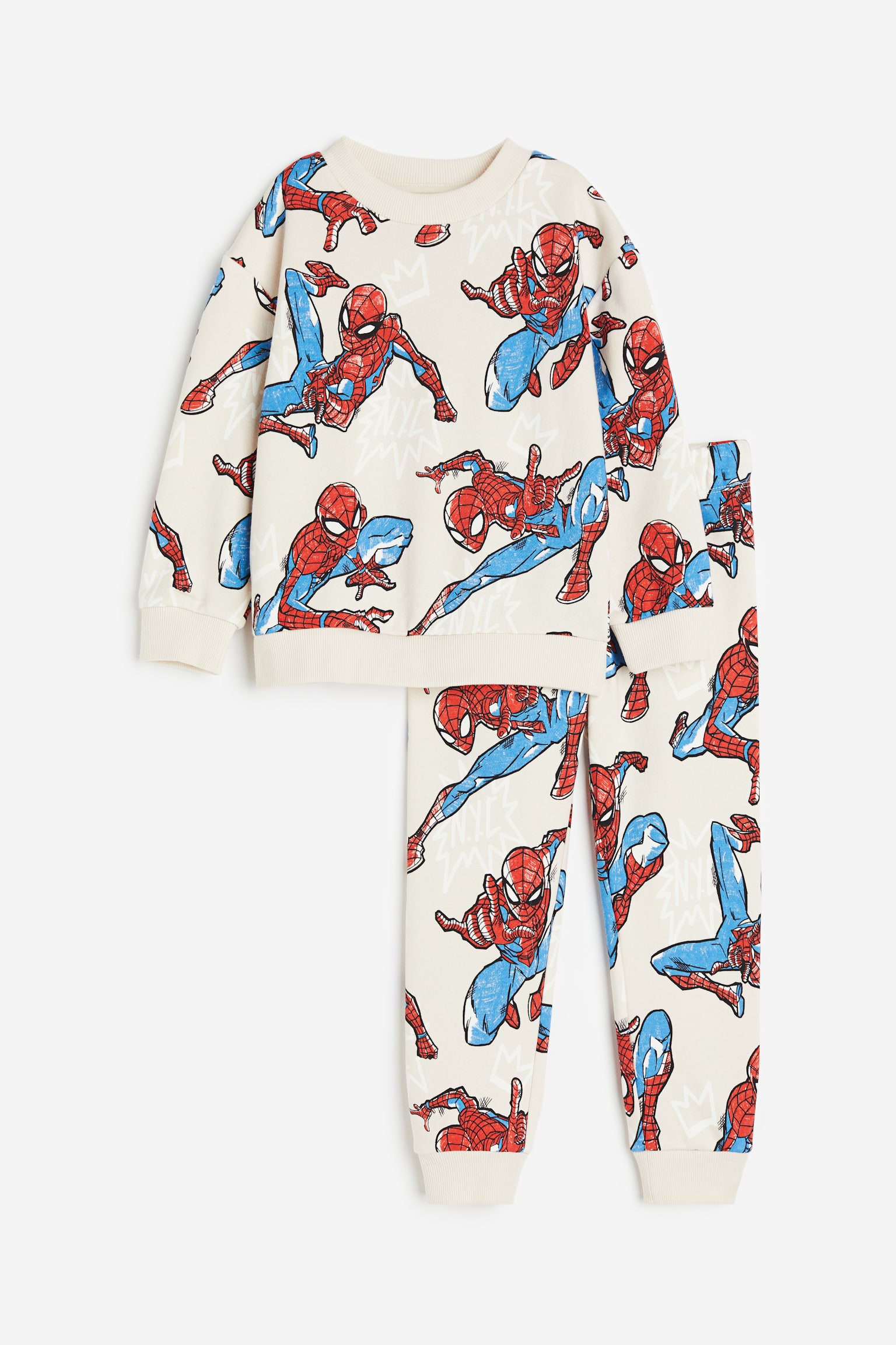 2-piece Print Sweat Set - Light beige/Spider-Man/Dark blue/Sonic the Hedgehog/Black/Batman/White/Paw Patrol/Light grey/Transformers - 1