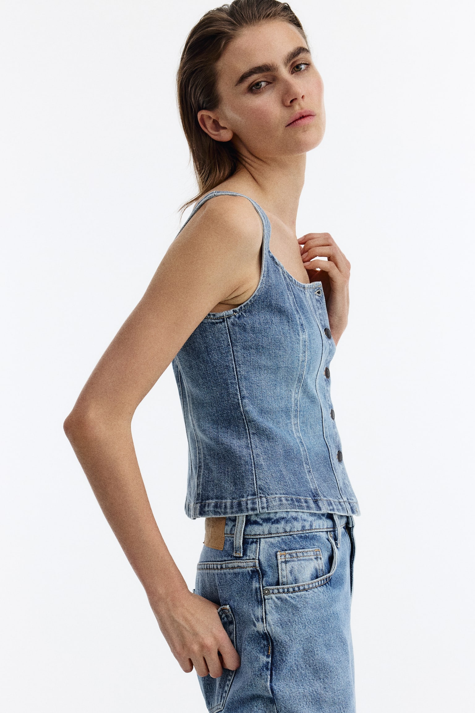 Jeanstopp med knäppning fram - Denimblå/Ljus denimblå - 5