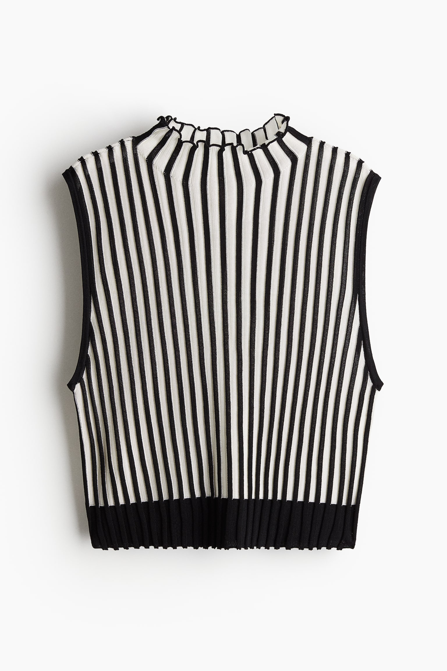 High Neck Rib Knit Top - White/Black stripe - 2