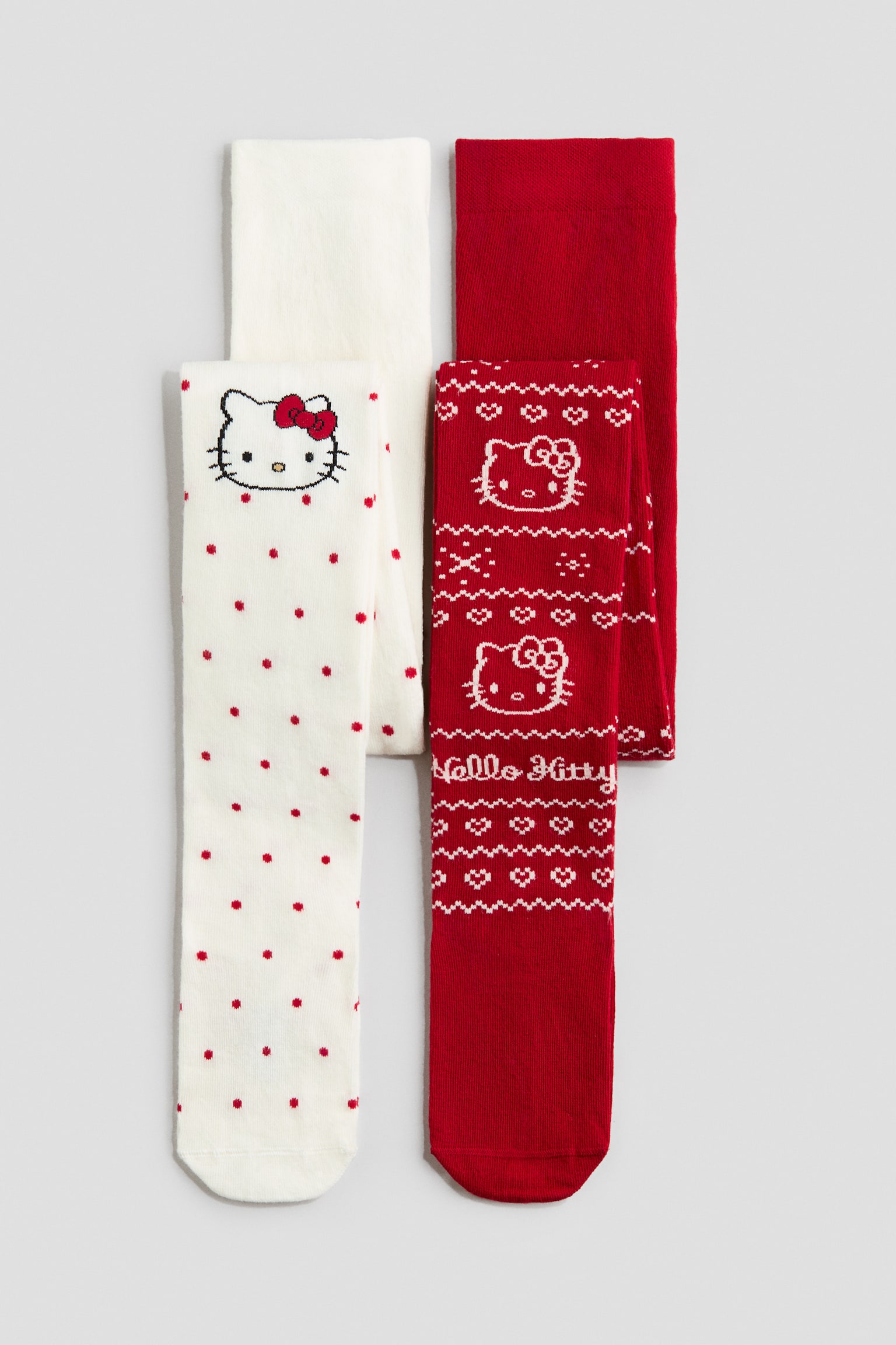2-pak jacquardstrikkede strømpebukser - Rød/Hello Kitty