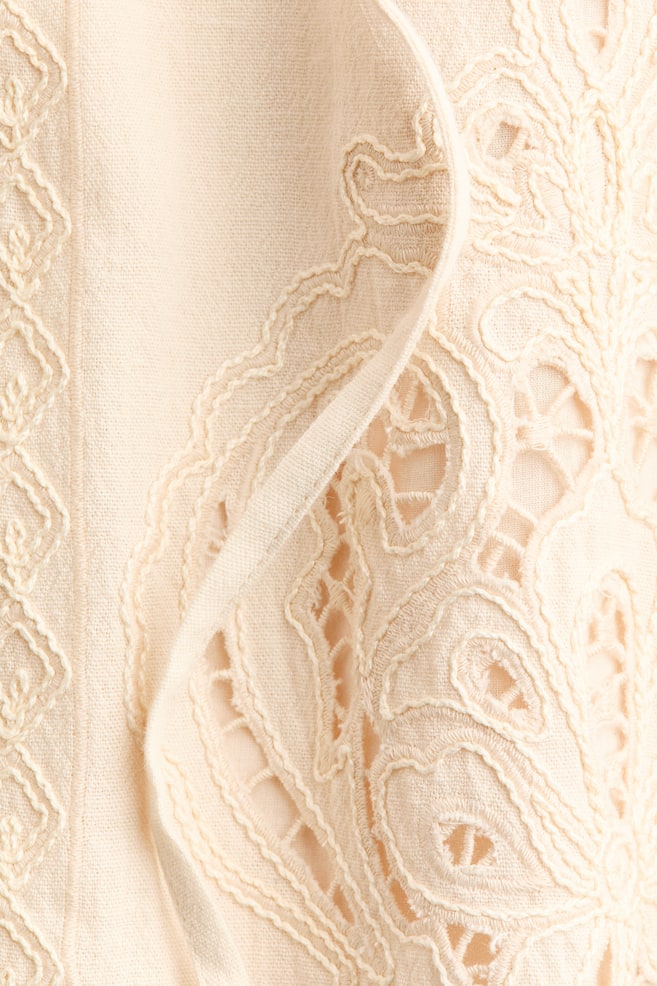 Veste en lin mélangé avec broderie anglaise-Beige clair - 3