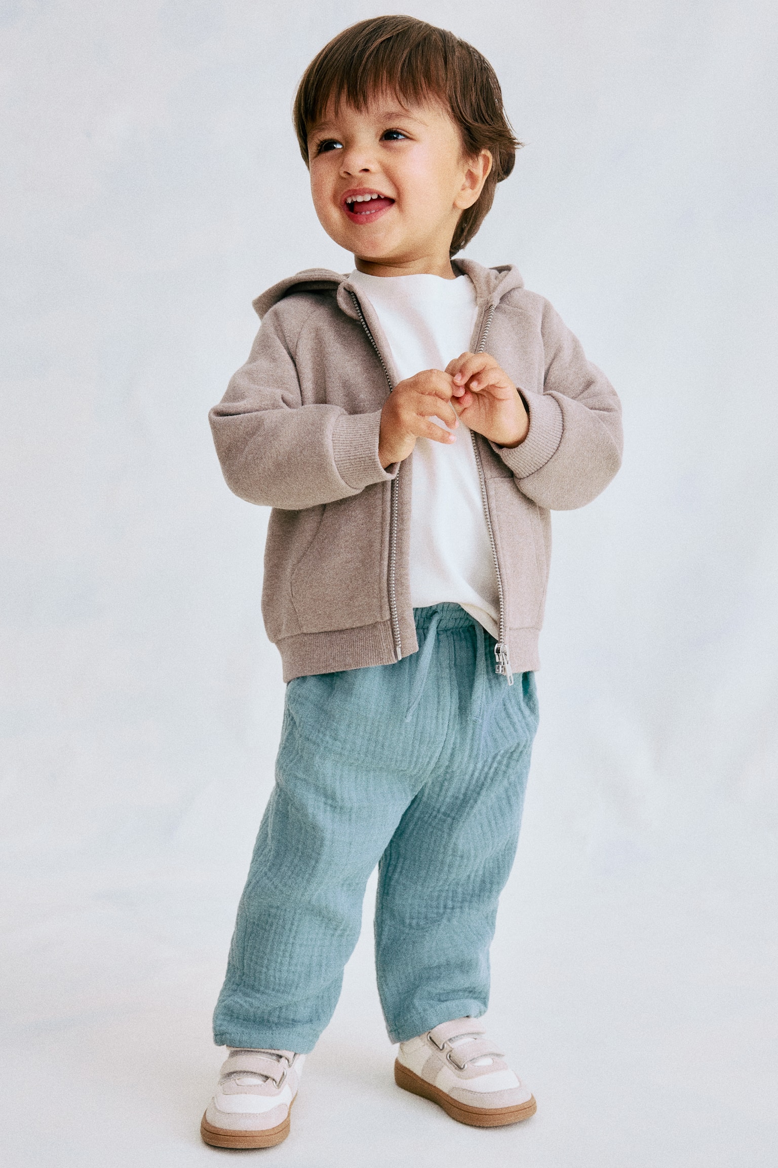 Pantaloni de bumbac - Turcoaz/Crem/dungi maro - 1