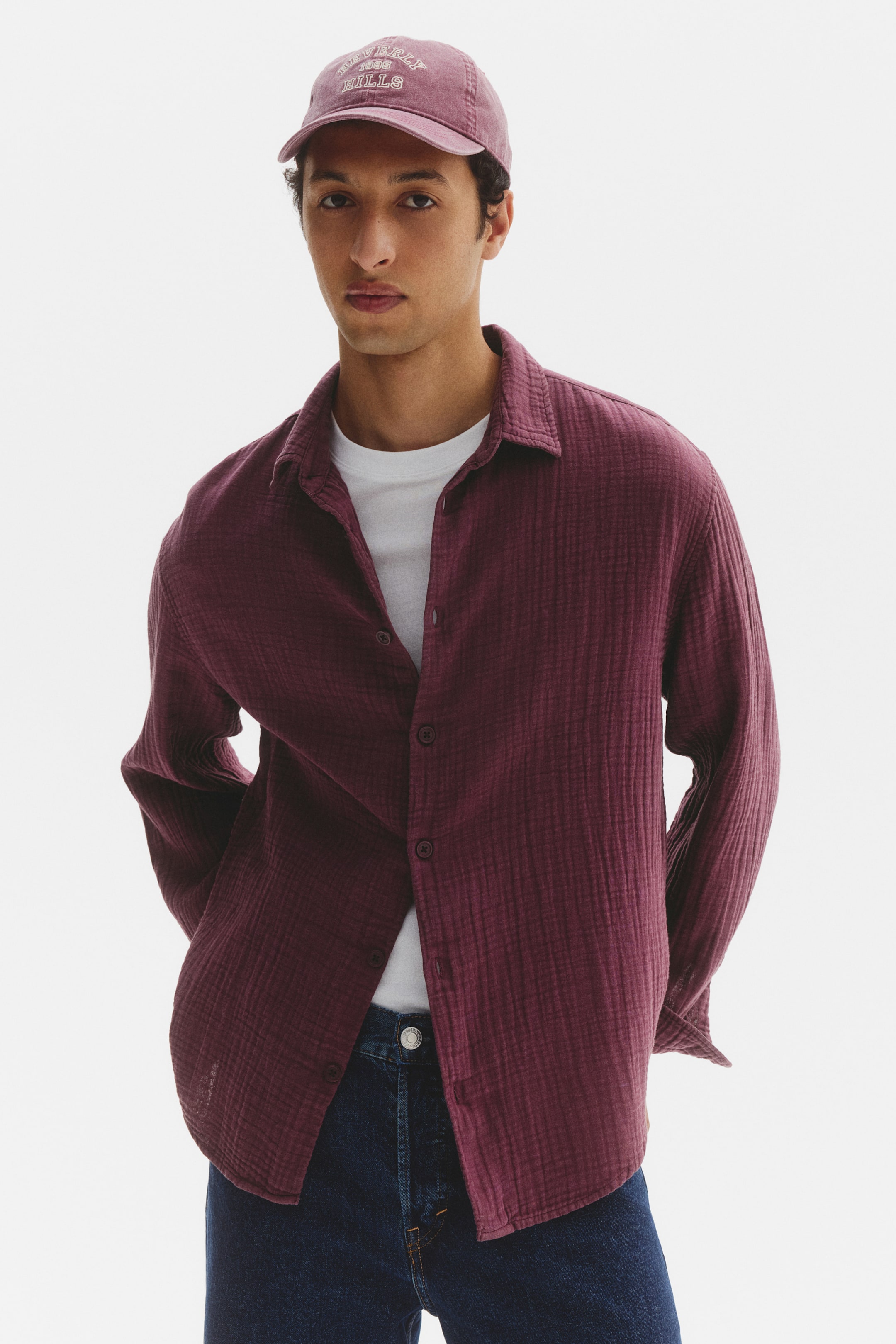 View larger image: Regular Fit Cotton muslin shirt - Dark dusty purple - Men | H&M 1