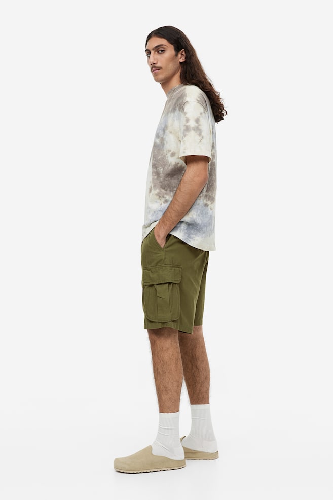 Shorts cargo in tessuto ripstop Relaxed Fit - Verde kaki/Bianco - 7