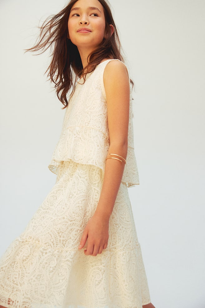 2-piece lace top and skirt set - Cream - 4