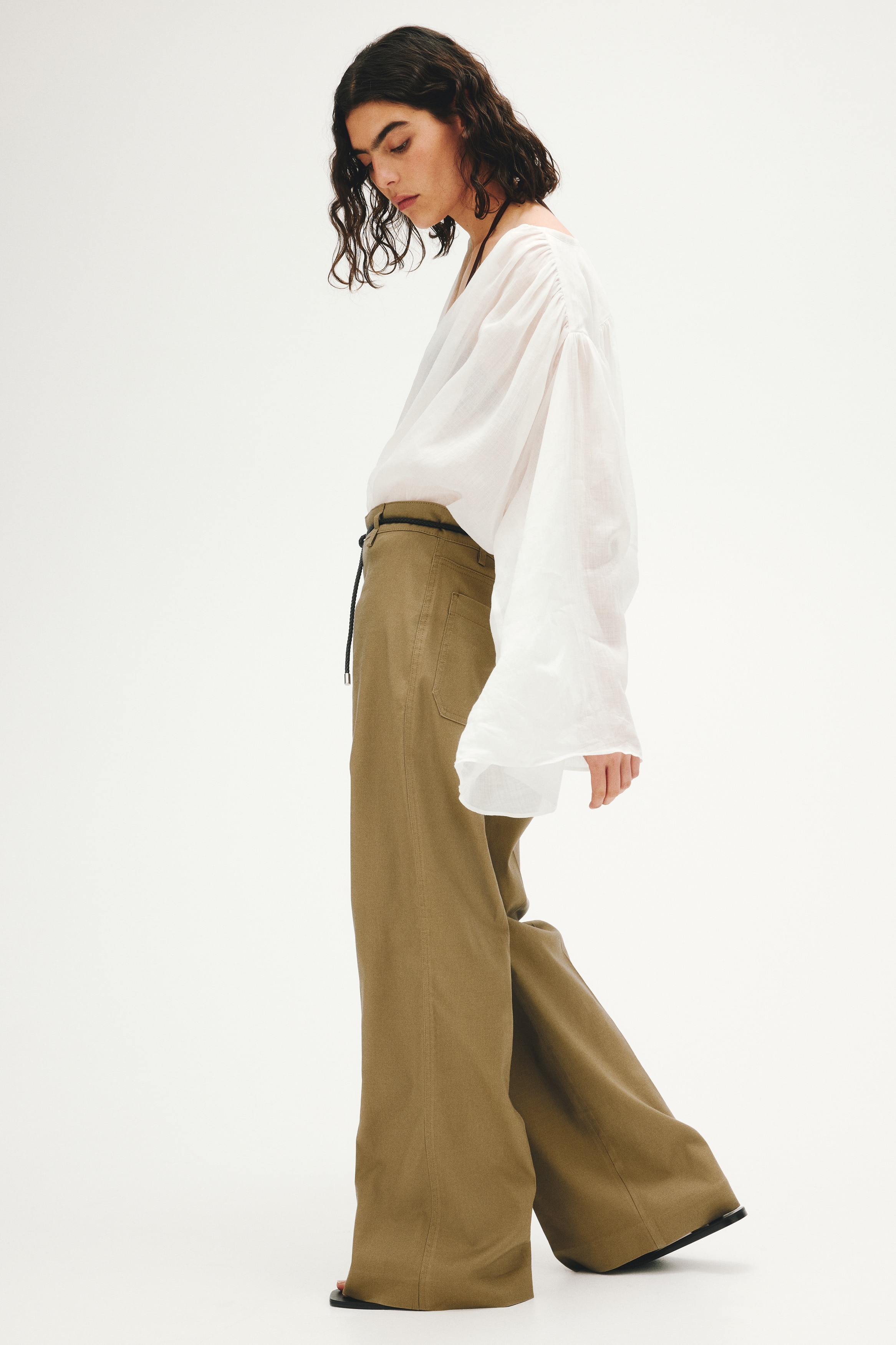 Bootcut-broek van linnenmix - Kakigroen/Beige