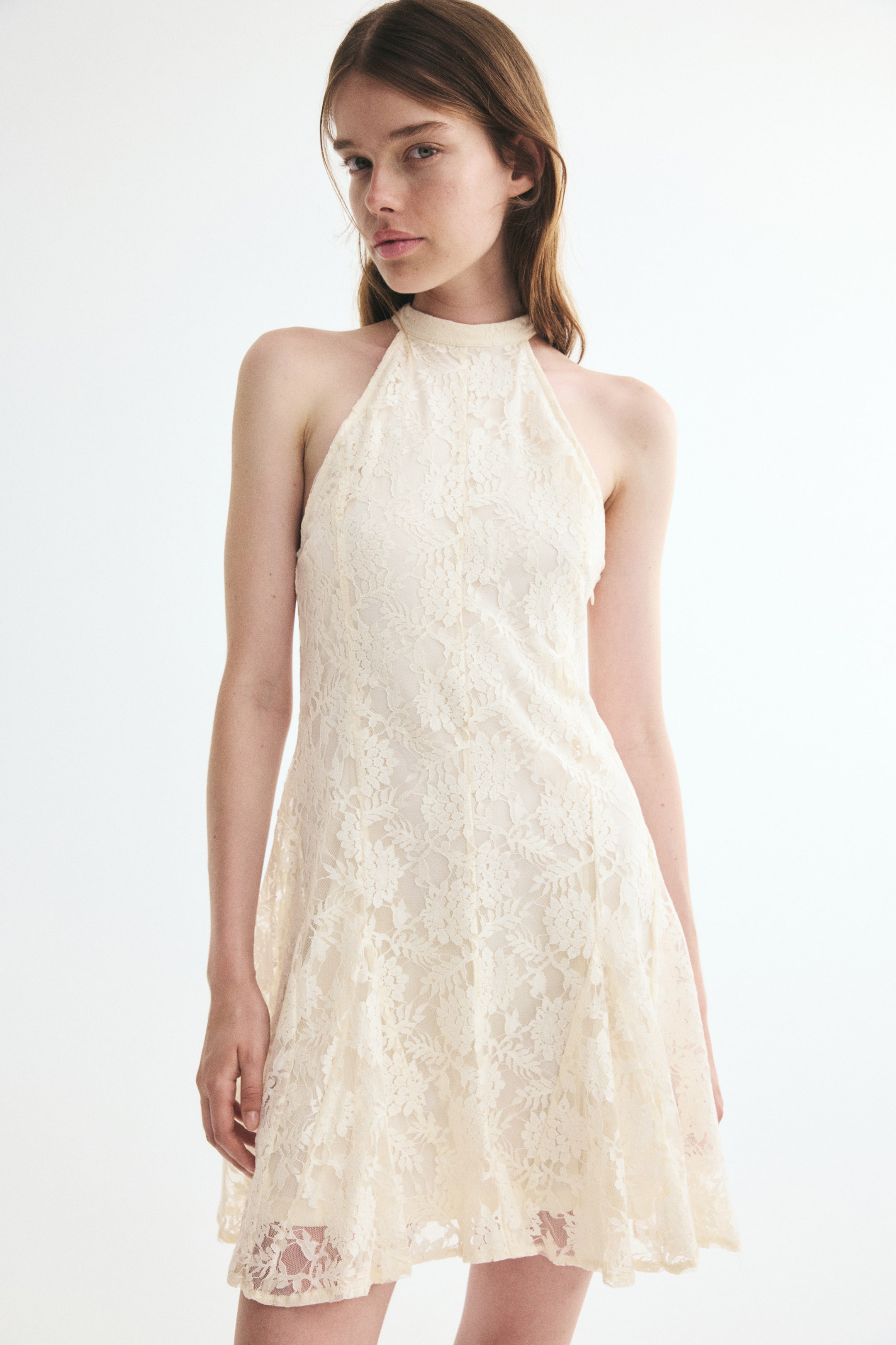 Lace Dress with Godet Pleats