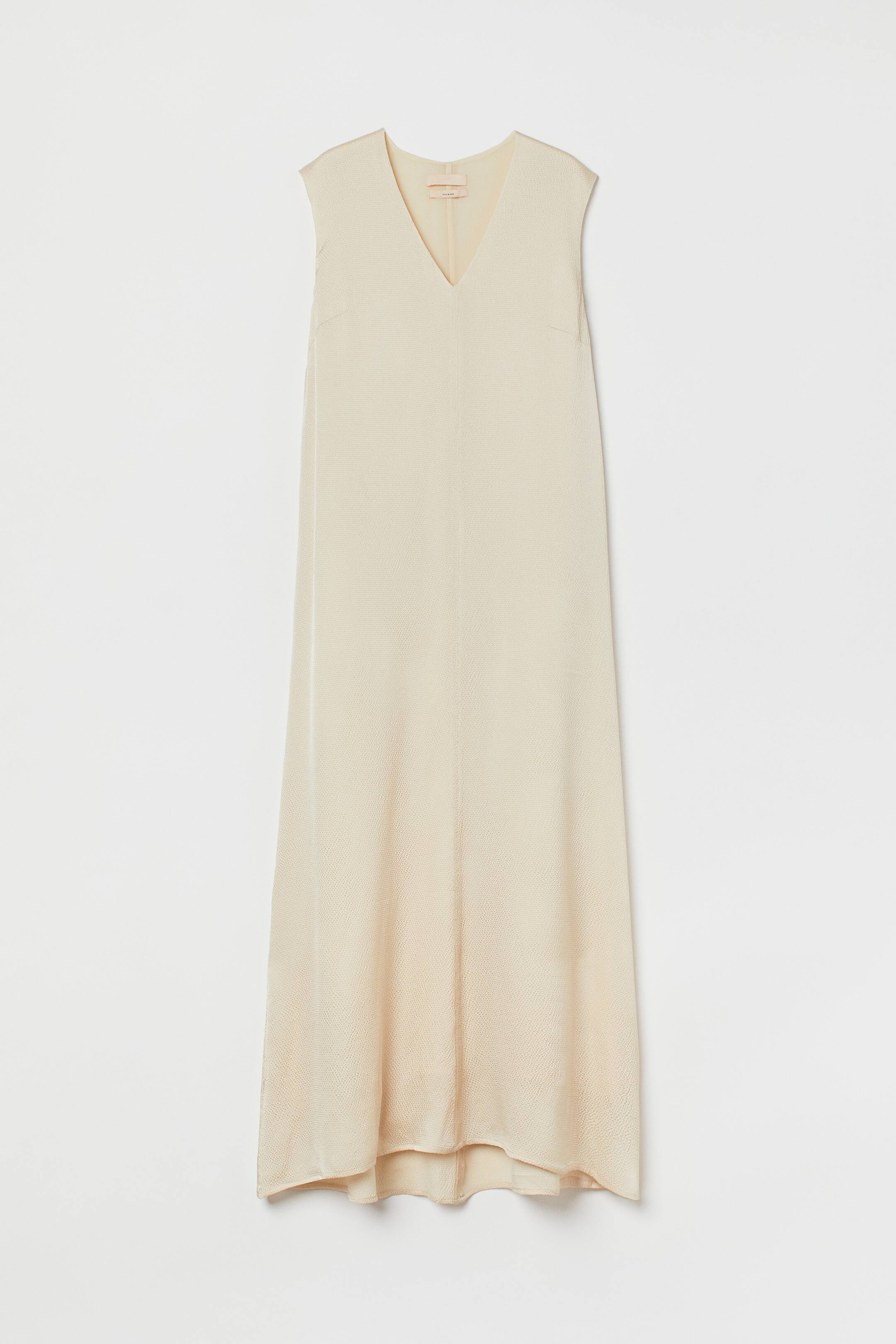 Silk-blend dress - V-neck - Sleeveless - Light beige - Ladies | H&M GB