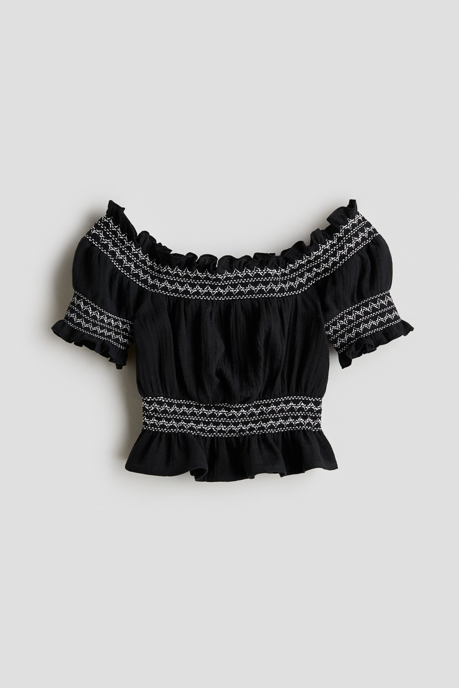 Smock-detail muslin top - Black - 1