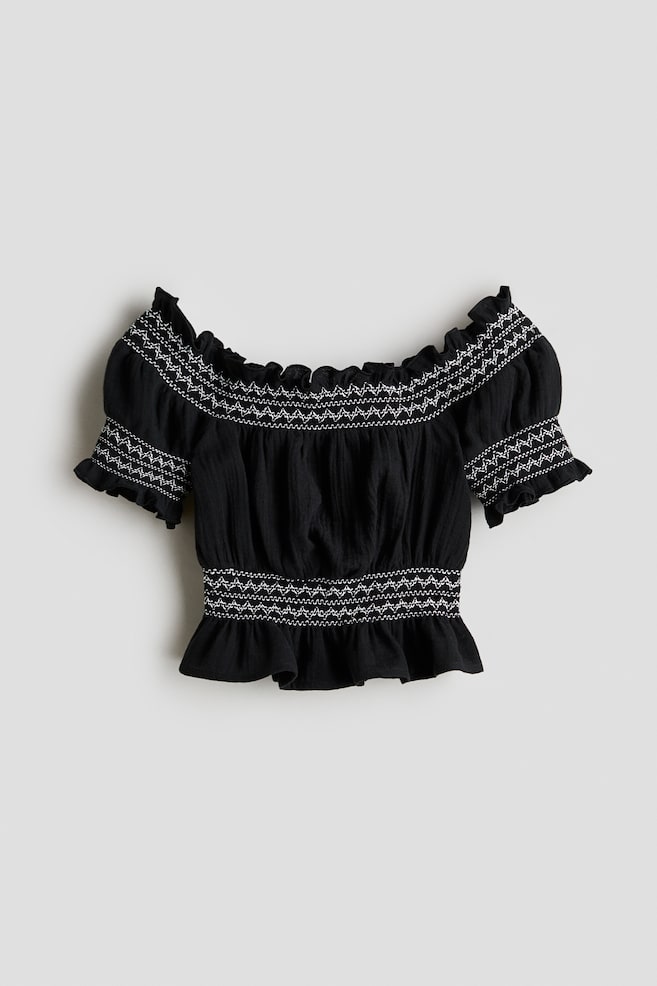 Smock-detail muslin top - Black - 1