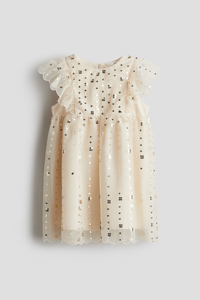 Tüllkleid mit Pailletten - Hellbeige - 1