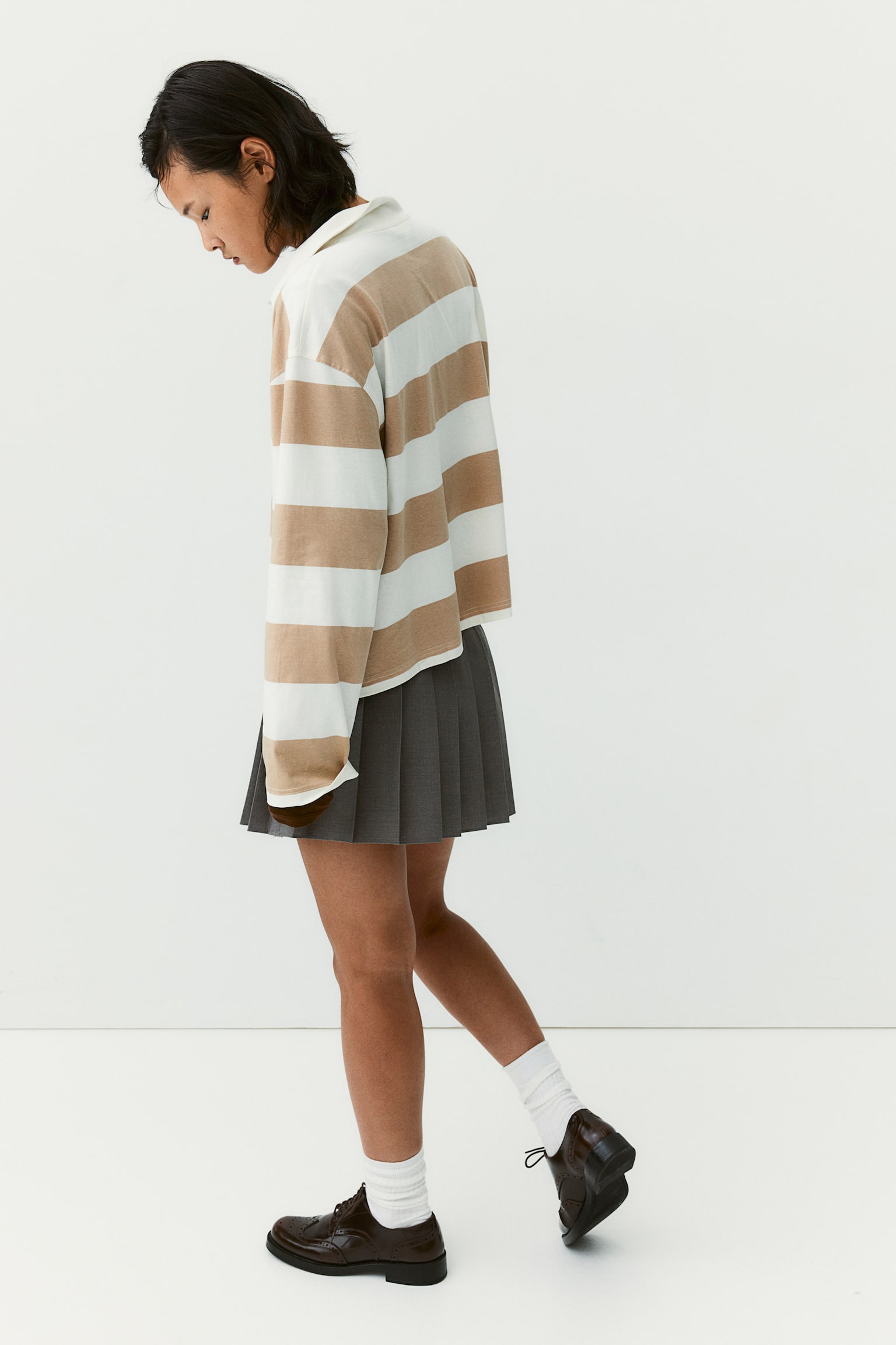 Oversized polo shirt - White/Beige striped/Navy blue/Striped - 7