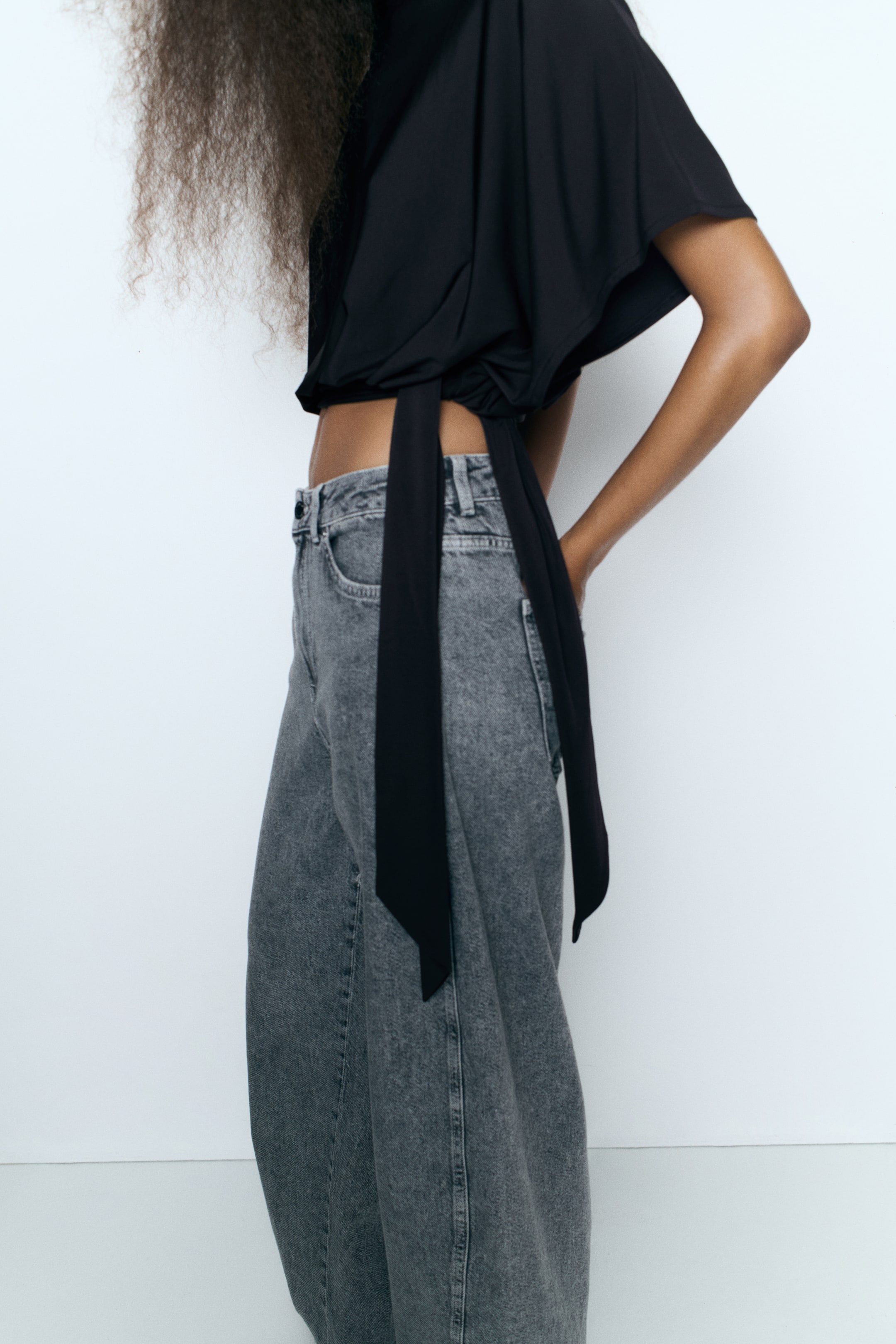 Tie-Detail Batwing-Sleeved Top