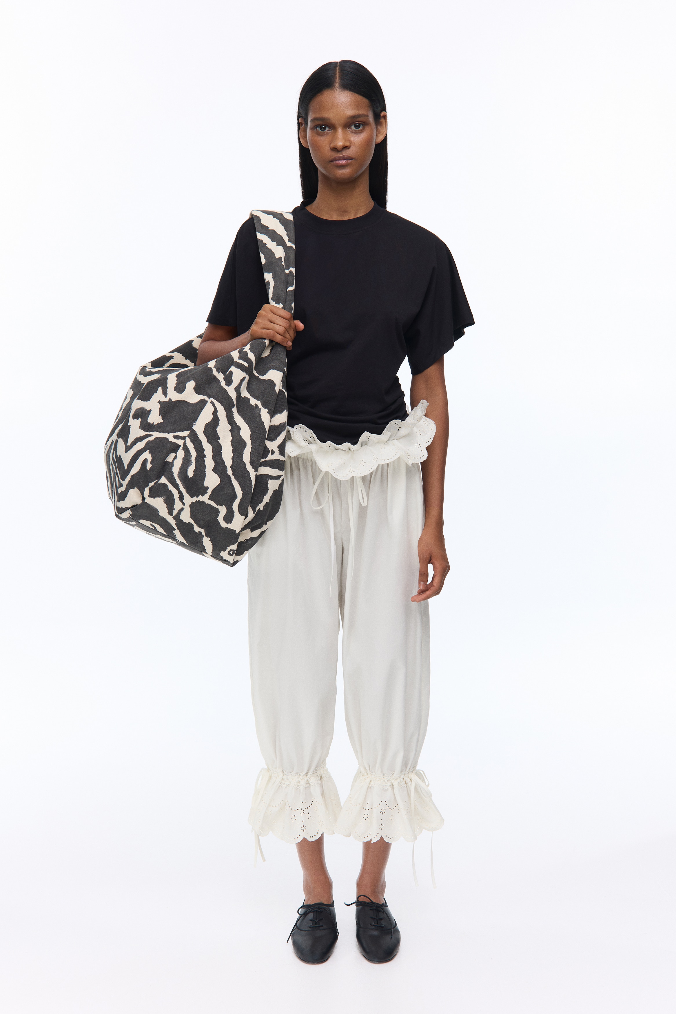 Bolso de hombro extragrande en lona - Negro/Estampado de cebra