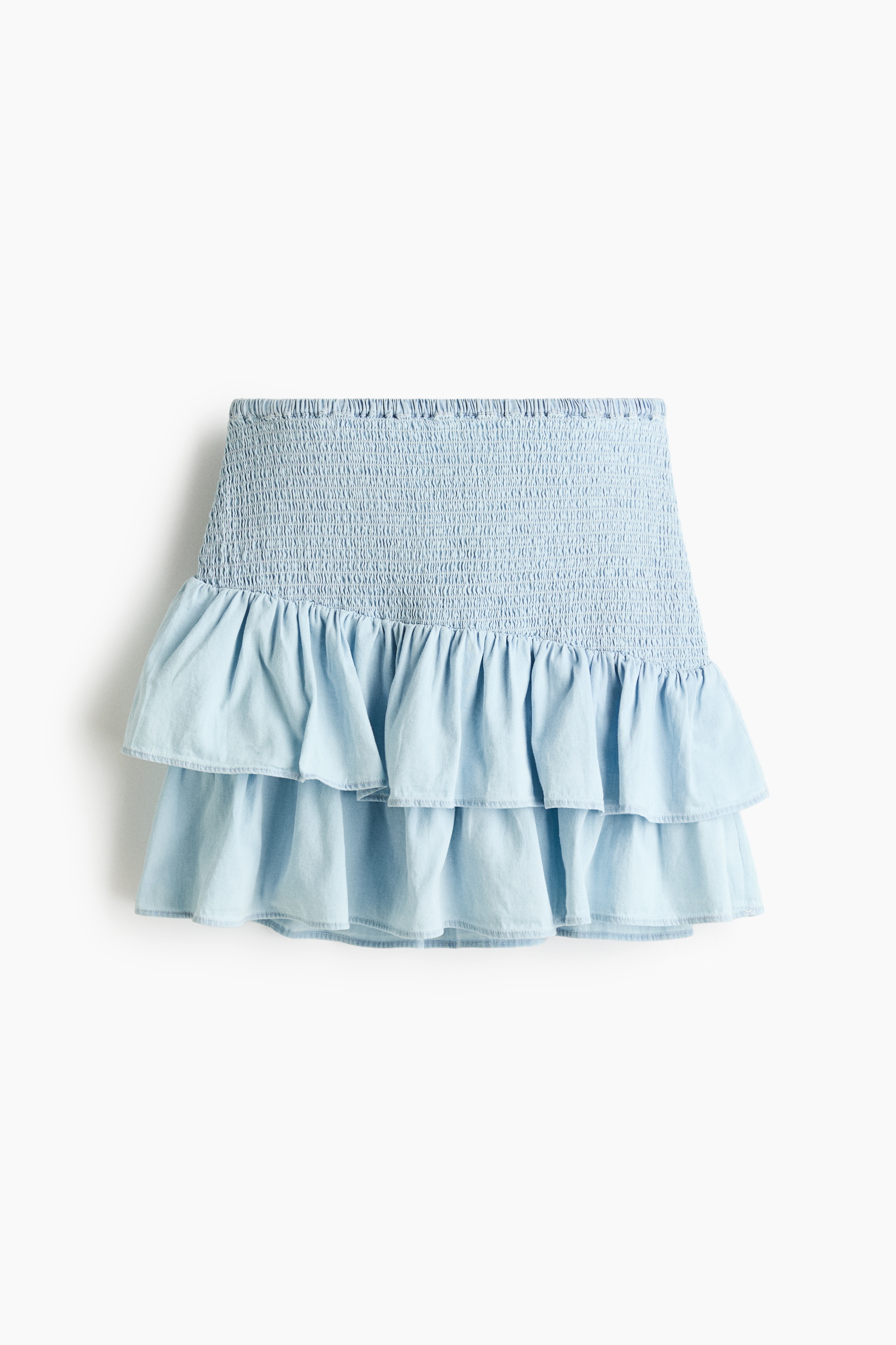 Smocked Denim Skirt - Light blue