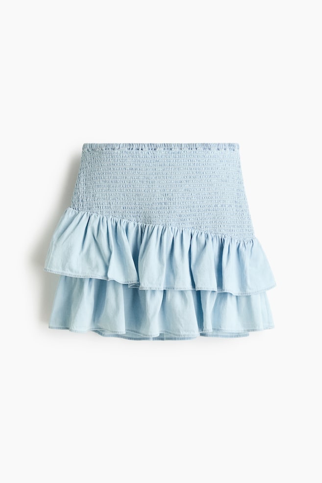 Smocked denim skirt - Light blue/Dark denim blue - 1