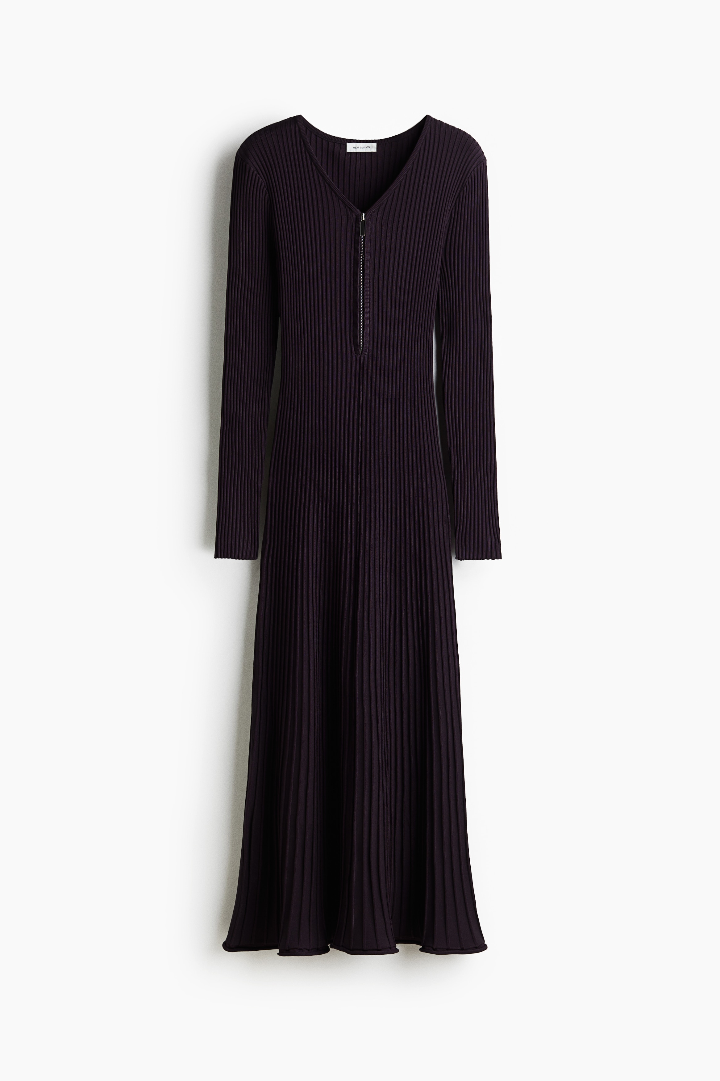 Ribgebreide jurk - Donkerpaars