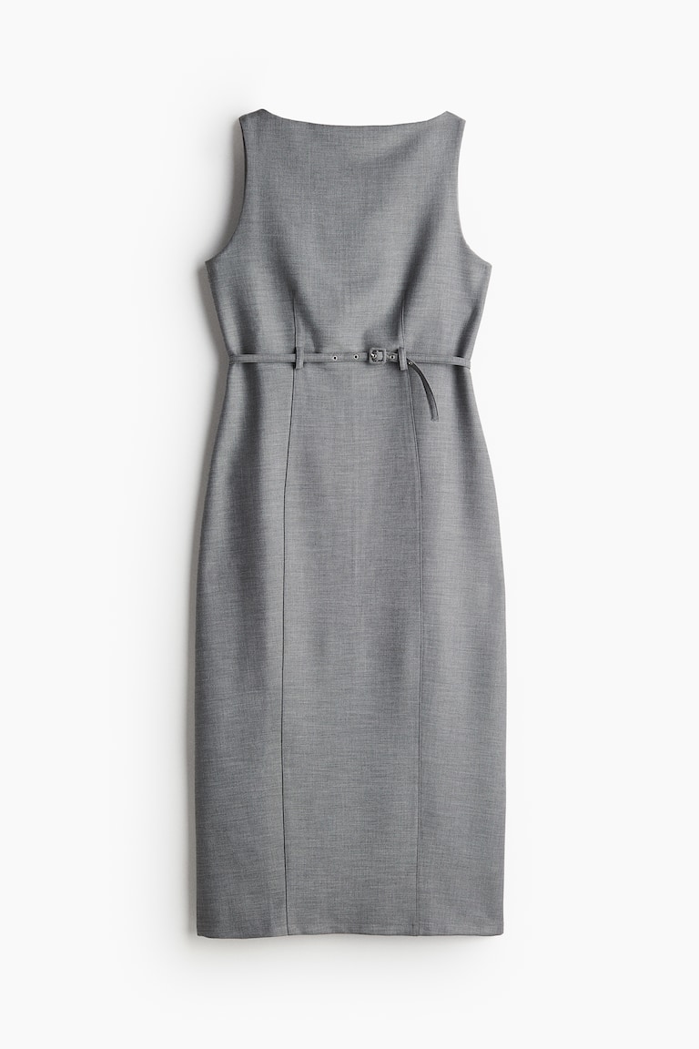 Belted boat-neck dress - Grey marl Belted boat-neck dress - Grey marl