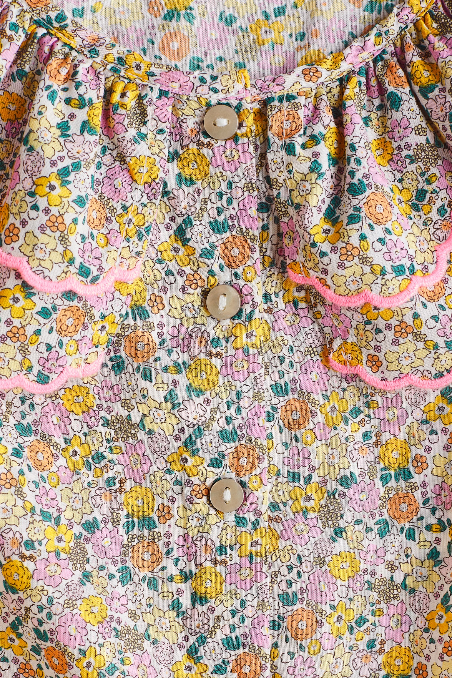 Bluse i bomuld med krave i etager - Gul/Blomstret/Hvid - 2