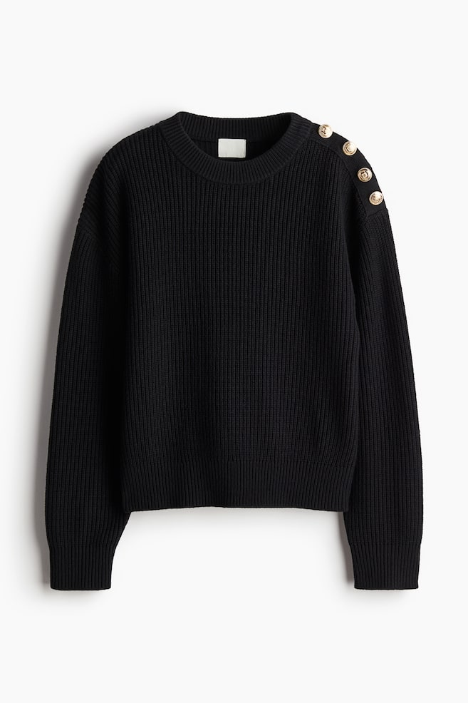 Pullover mit Zierknöpfen - Schwarz/Schwarz/Gestreift - 1