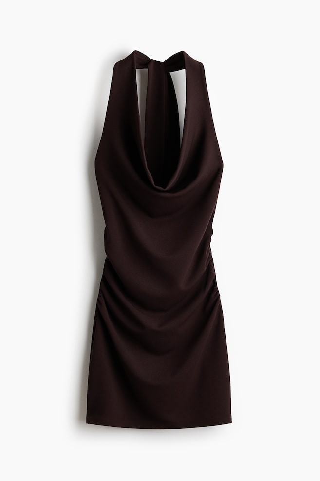 Robe dos nu à effet drapé - Marron foncé/Noir - 1