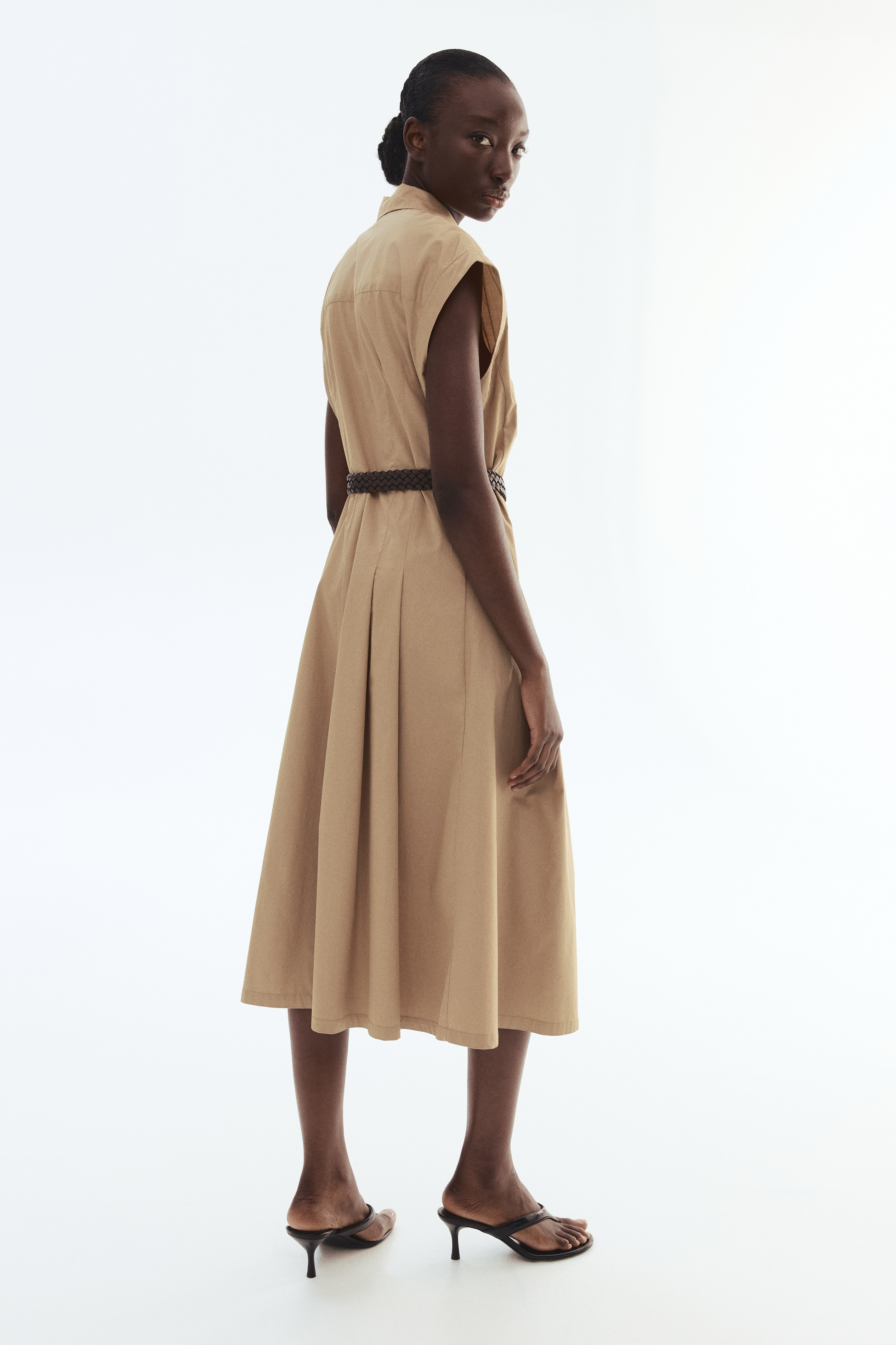 cotton poplin dress h&m Women's White Tie-Back Poplin Dress
