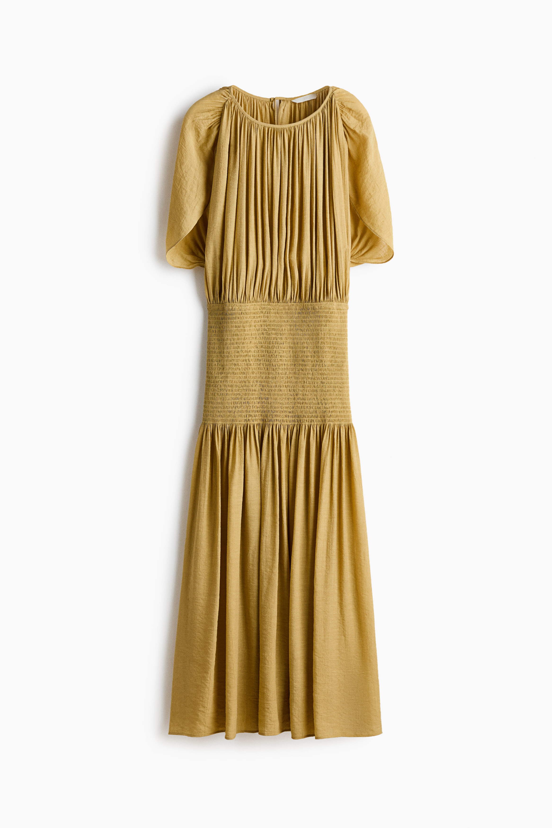 Kleid mit gesmokter Passe und Cape-Detail - Dunkelgelb