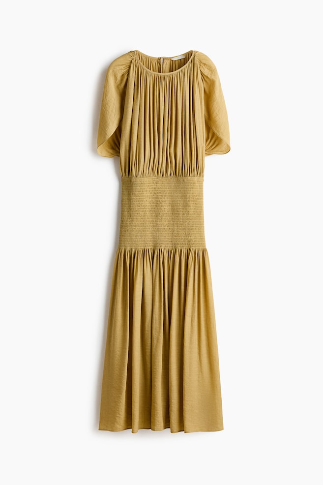 Smocked cape-detail dress - Dusty yellow/Light turquoise - 1