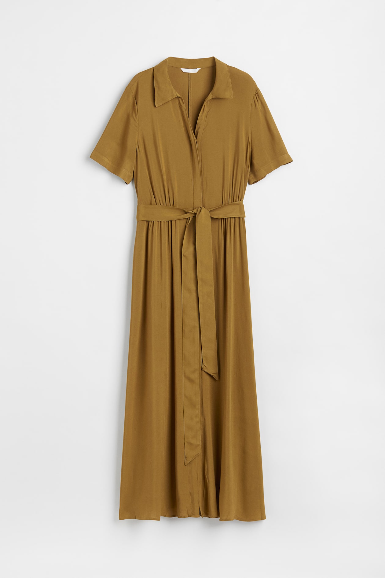 Tie Belt Shirt Dress - Short sleeve - Midi - Olive green - Ladies | H&M US