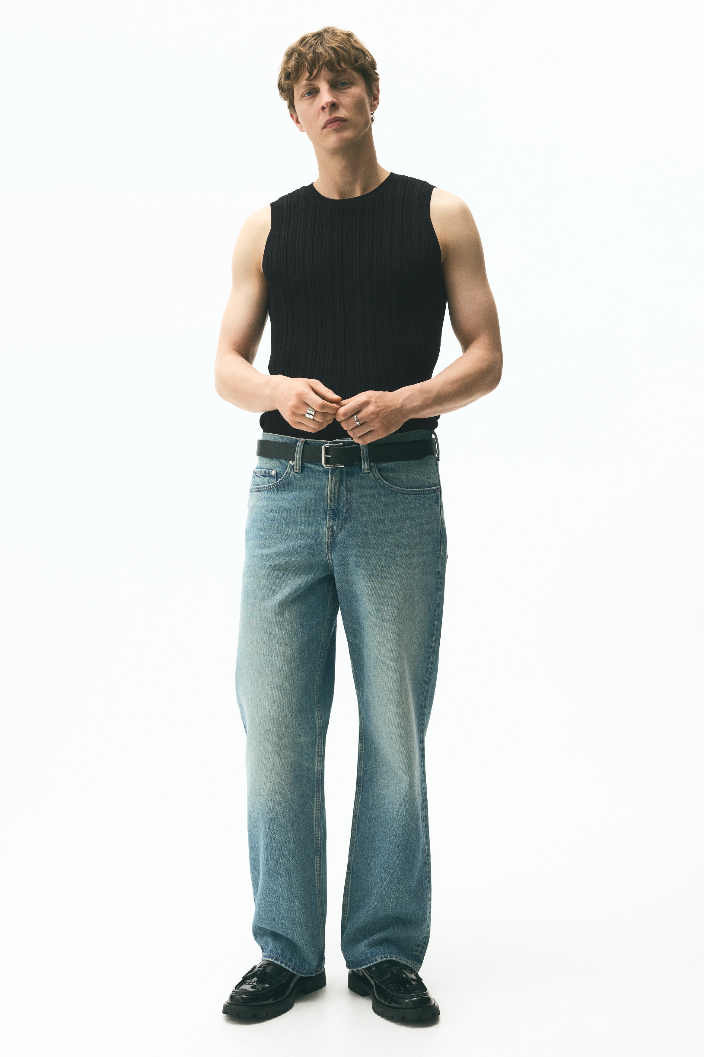 Slim Fit Ribbed vest top - Black/Cream