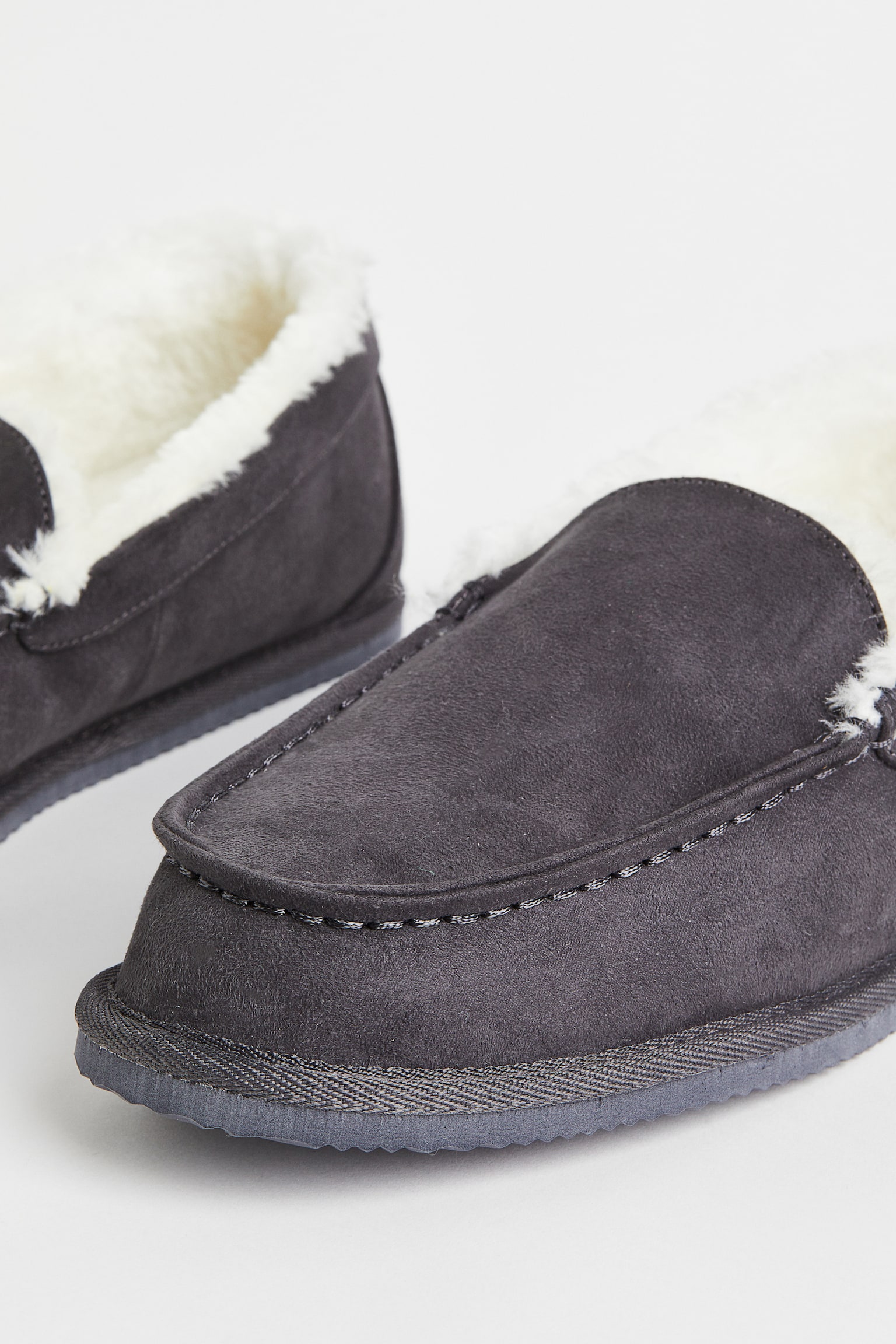 Teddy-lined slippers - Dark grey/Dark blue - 2