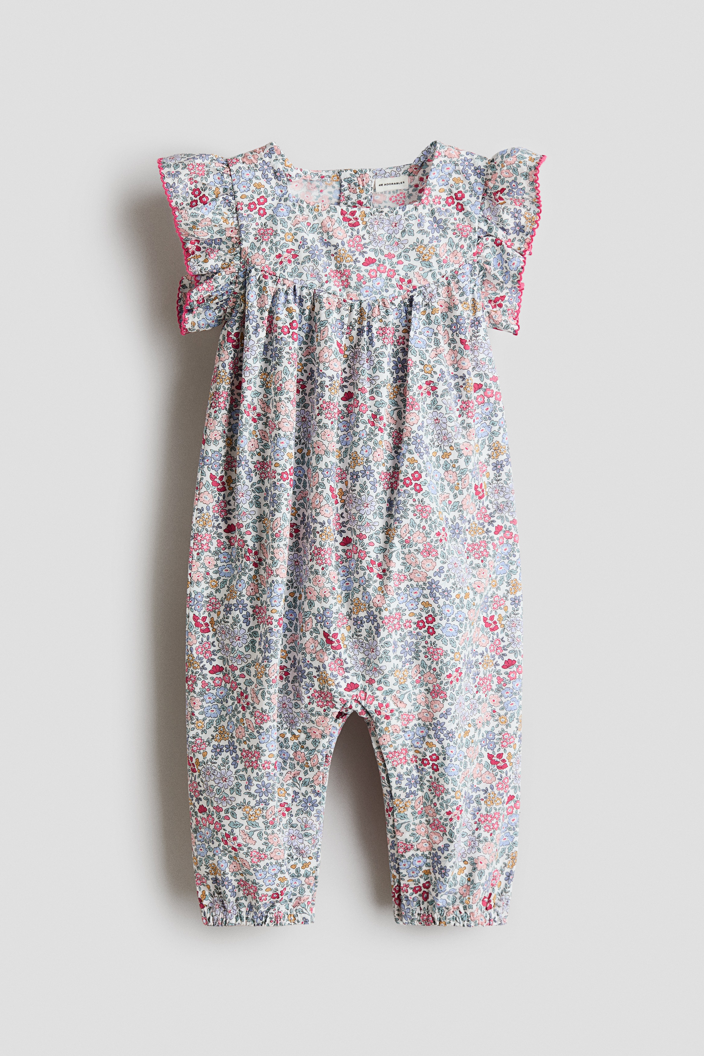 コットンロンパース - ライトブルー／フローラル/ライトグリーン／フローラル