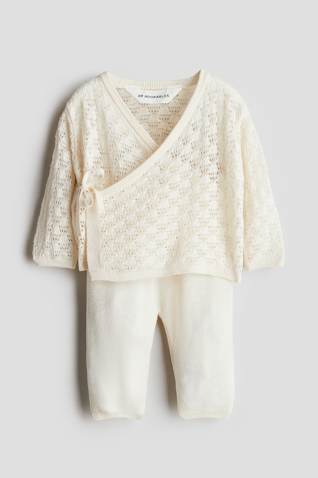2-Piece Silk-Blend Cardigan and Pants Set - Light beige - 1