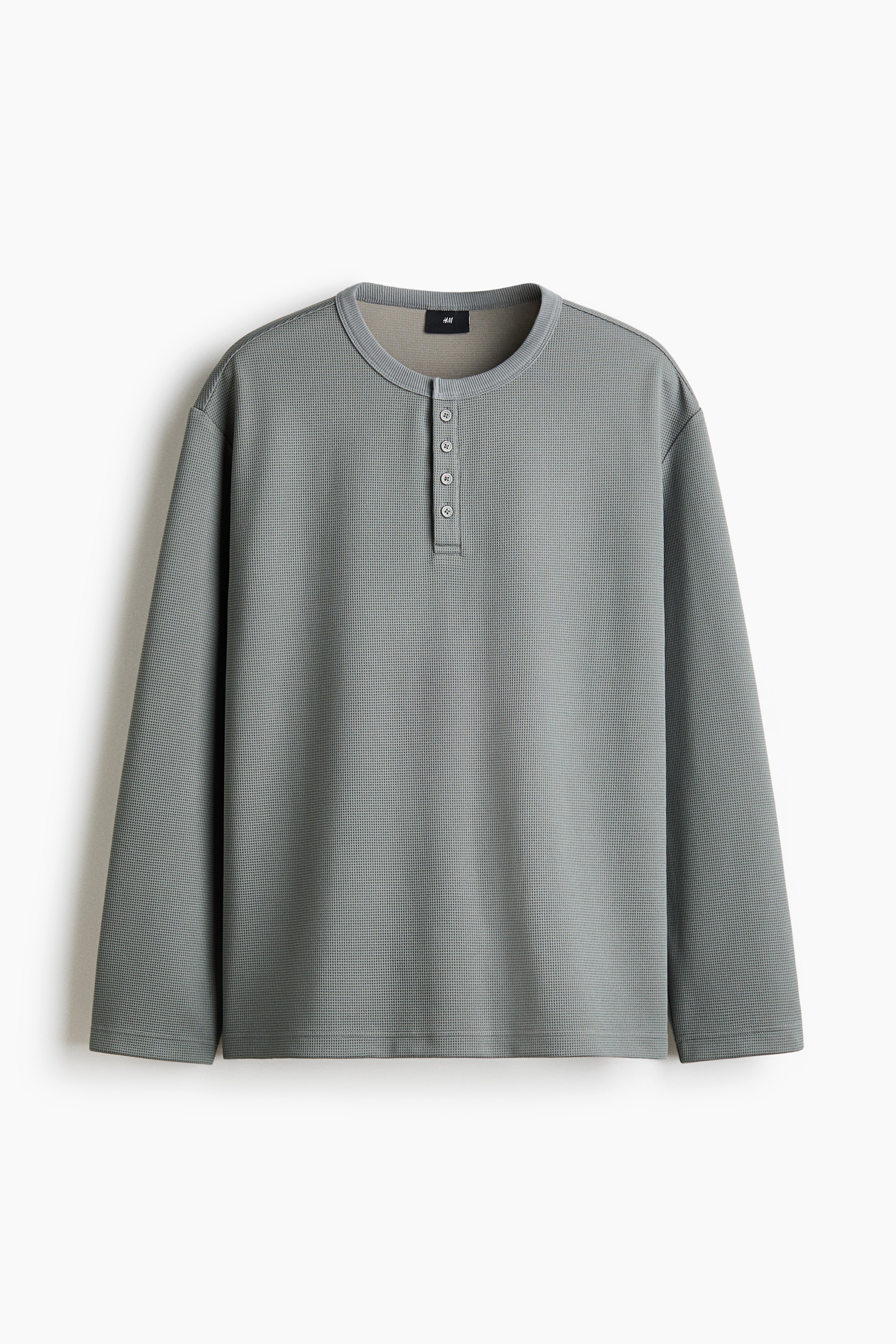 ルーズフィット ワッフルヘンリーネックトップス - ダスティグレー/ライトダスティグリーン