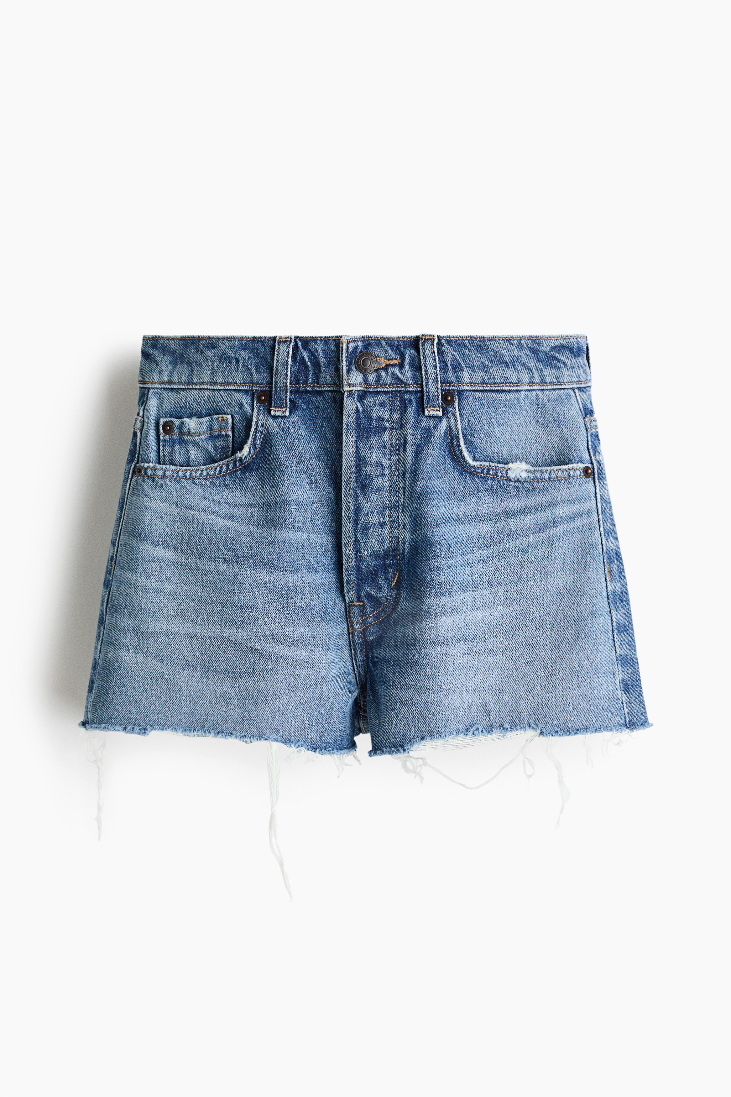 Denimshorts med skåret kant - Lys denimblå/Elfenben/Lys denimblå/Rød