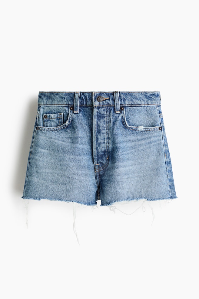 Raw-edge denim shorts - Light denim blue/Red/Ivory/Light denim blue - 1