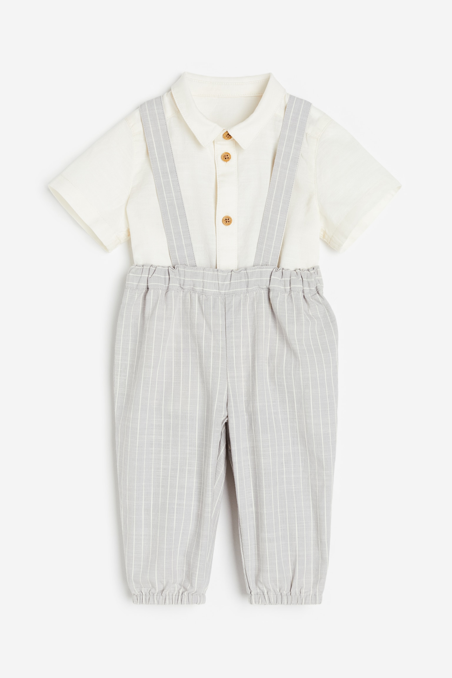 2-piece Cotton Set - Light grey/Stripe - 1