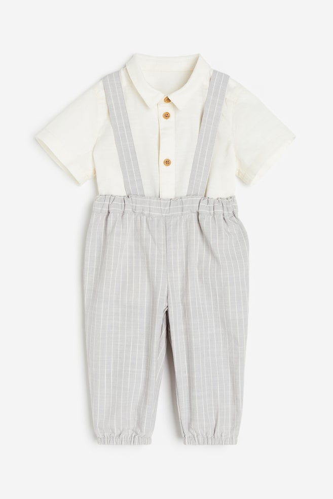 2-piece cotton set - Light grey/Striped
