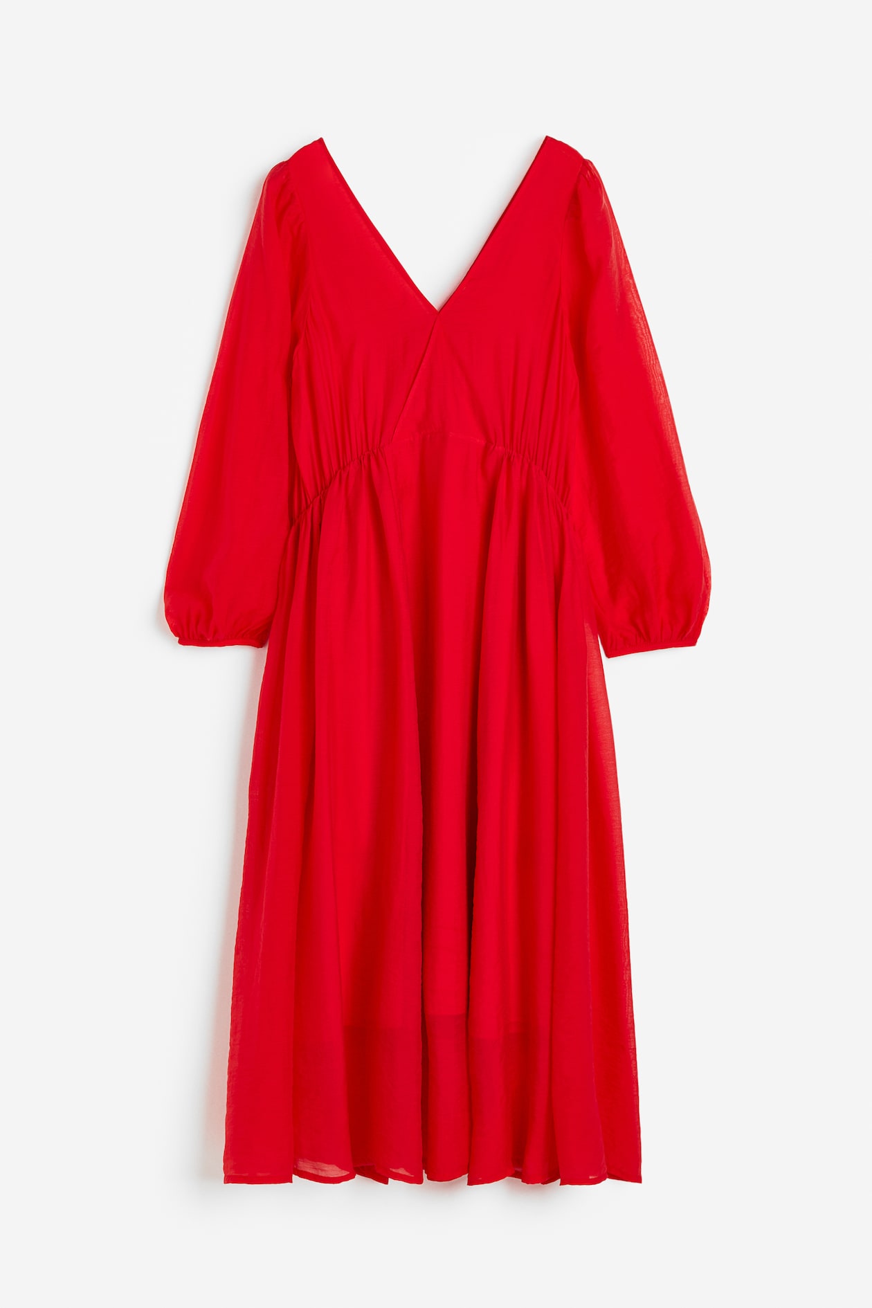 h&m red v neck dress Women's Red Balloon-sleeved V-neck dress